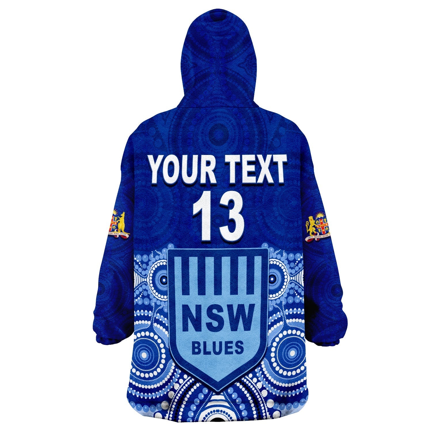 (Custom Text and Number) Blues NSW Rugby Aboriginal New South Wales Origin Wearable Blanket Hoodie - Vibe Hoodie Shop