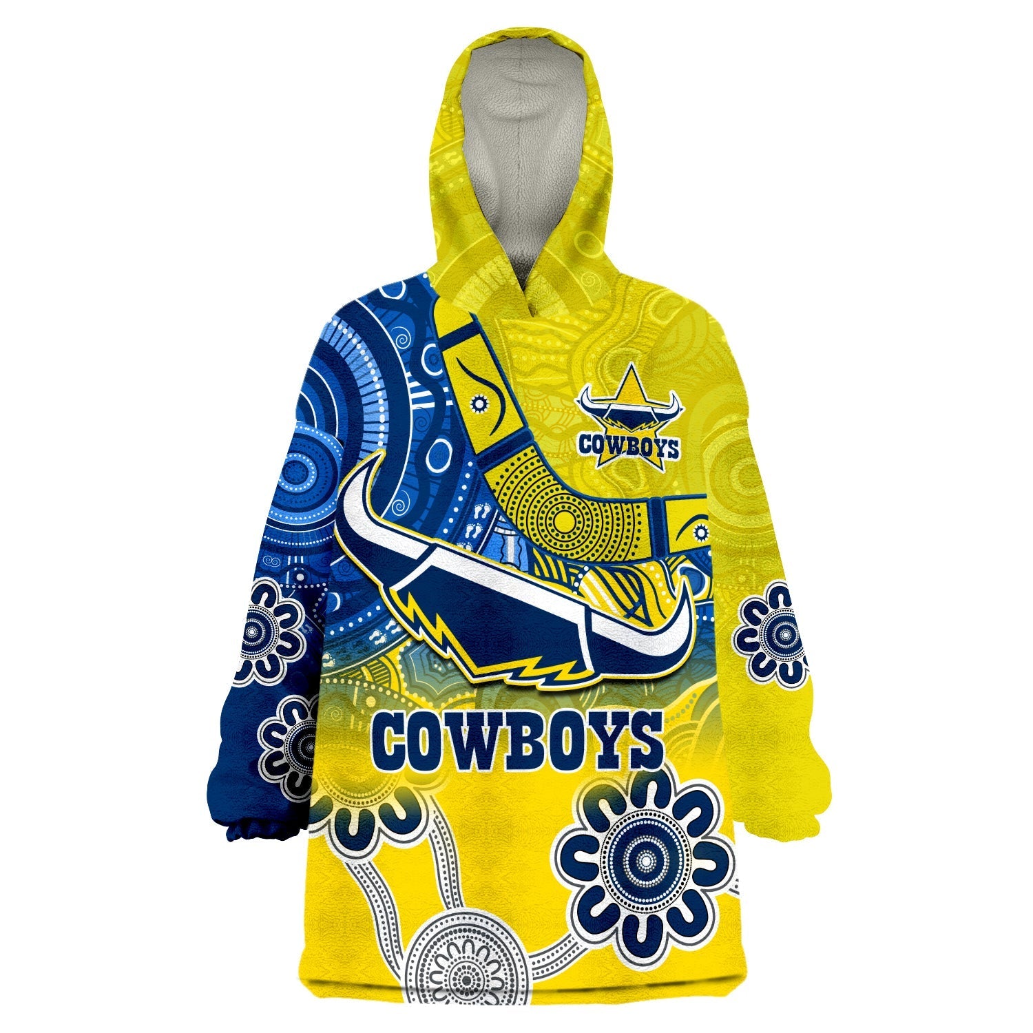 (Custom Personalised) Cowboys Rugby Aboriginal Boomerang Go Premiers North Queensland Wearable Blanket Hoodie - Vibe Hoodie Shop