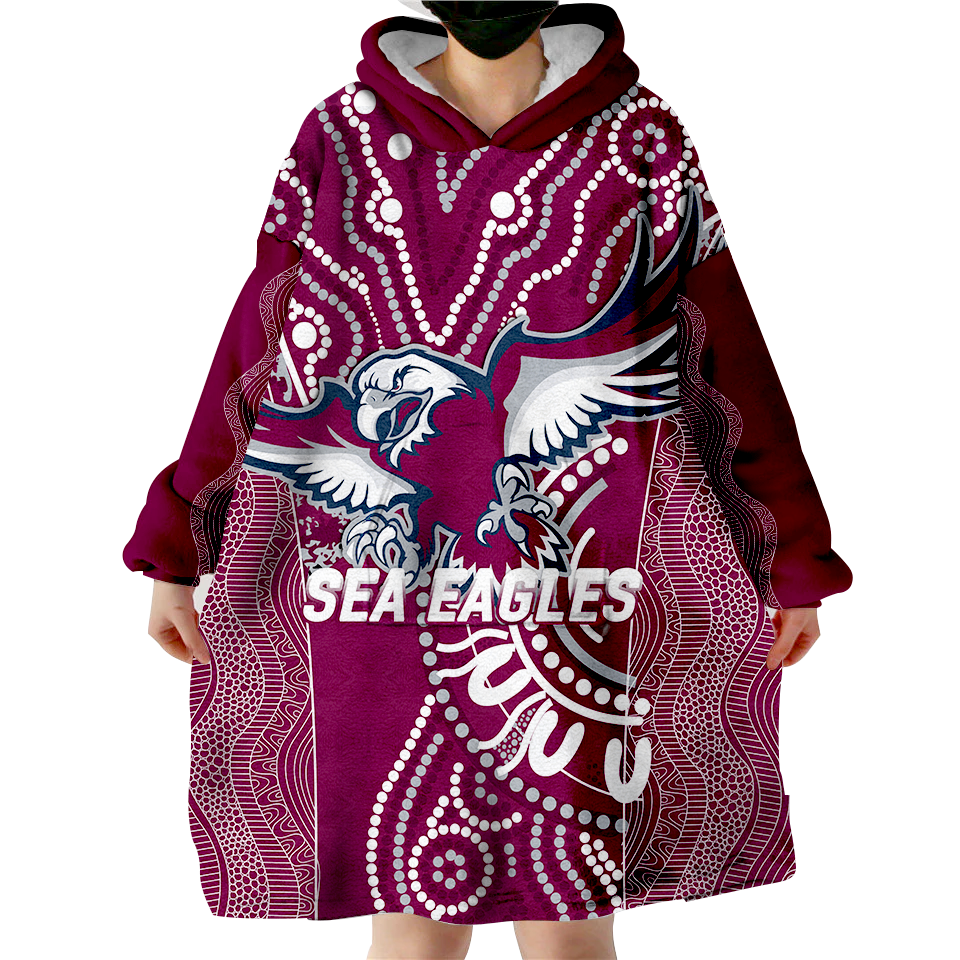 (Custom Personalised) Sea Eagles Rugby 2022 Aboriginal Art Wearable Blanket Hoodie - - Vibe Hoodie Shop