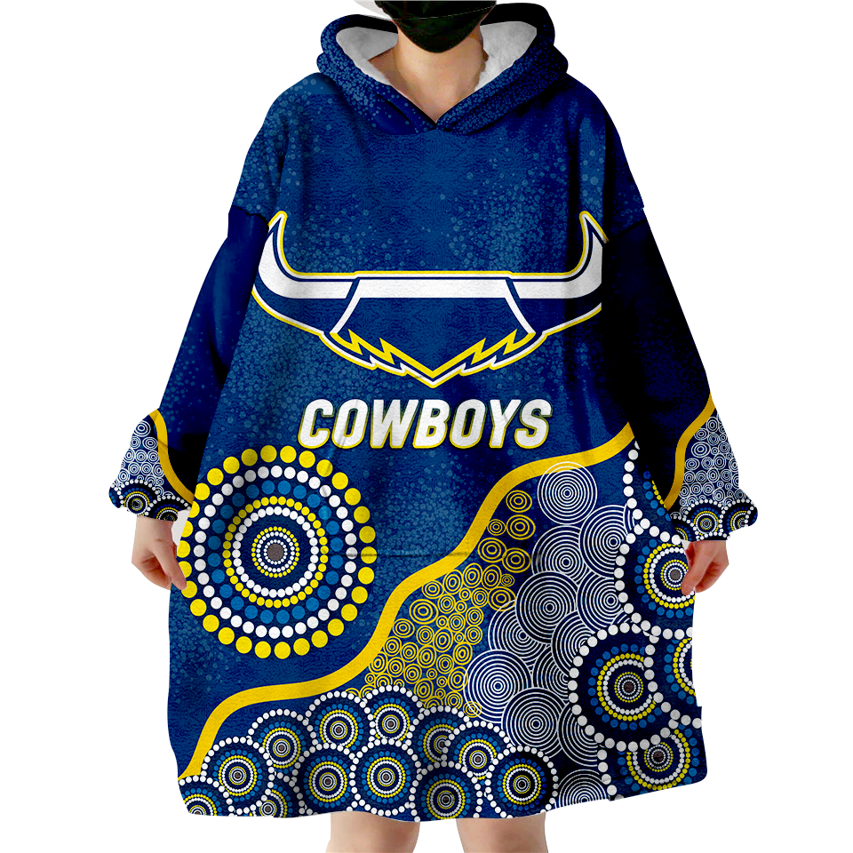 (Custom Personalised) Cowboys Rugby 2022 Aboriginal Art Wearable Blanket Hoodie - - Vibe Hoodie Shop