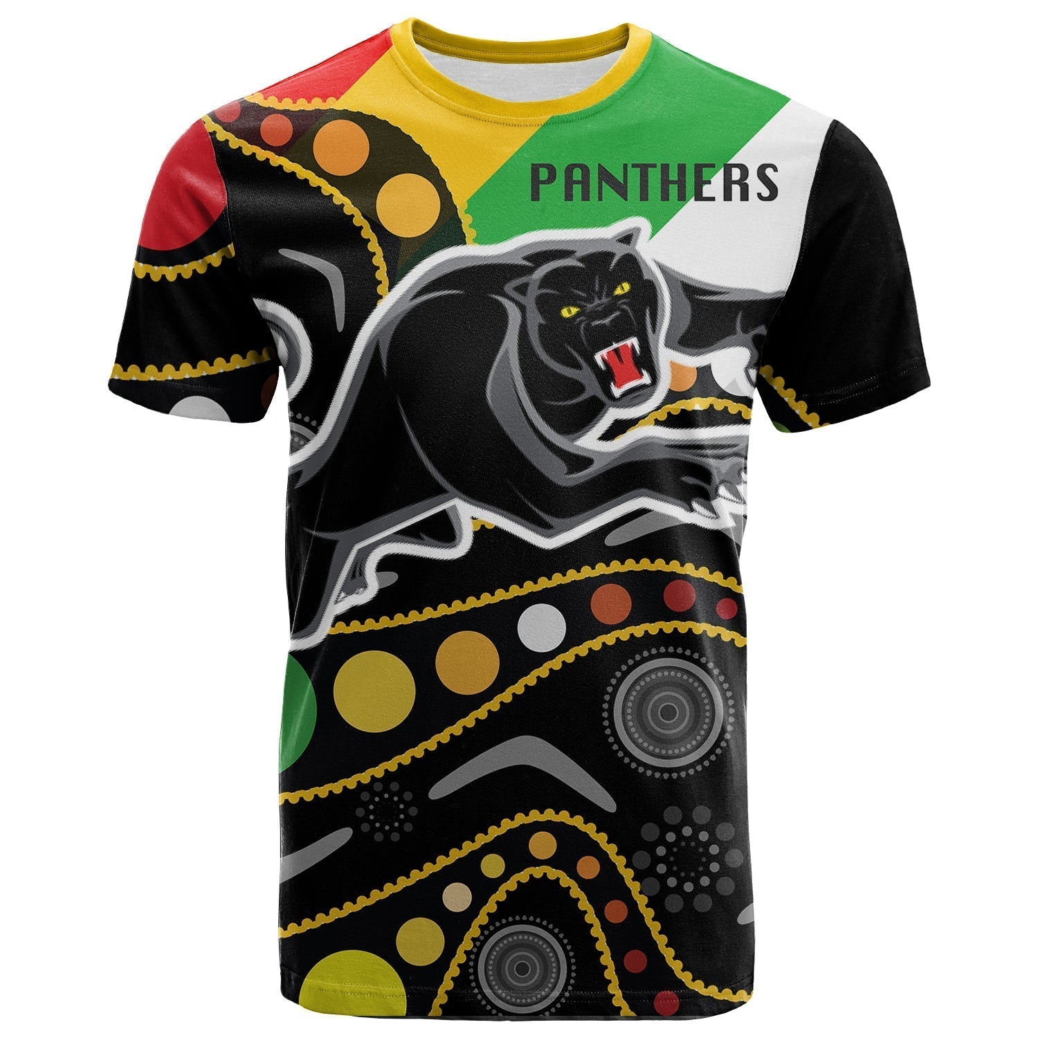 Penrith Panthers T shirt - Panther With Colors NAIDOC Patterns - LT20 - Vibe Hoodie Shop