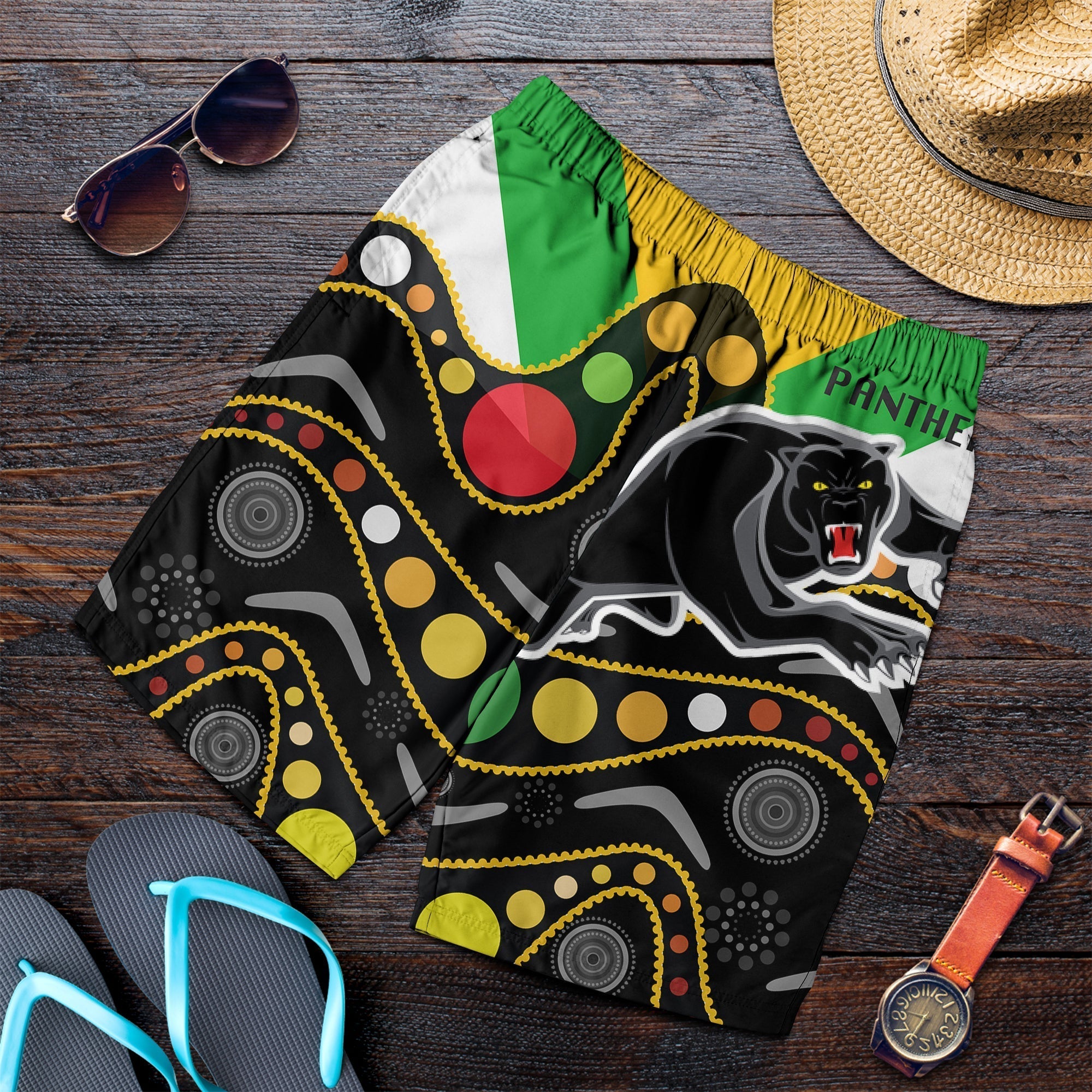Penrith Panthers Men's Short - Panther With Colors NAIDOC Patterns - LT20 - Vibe Hoodie Shop