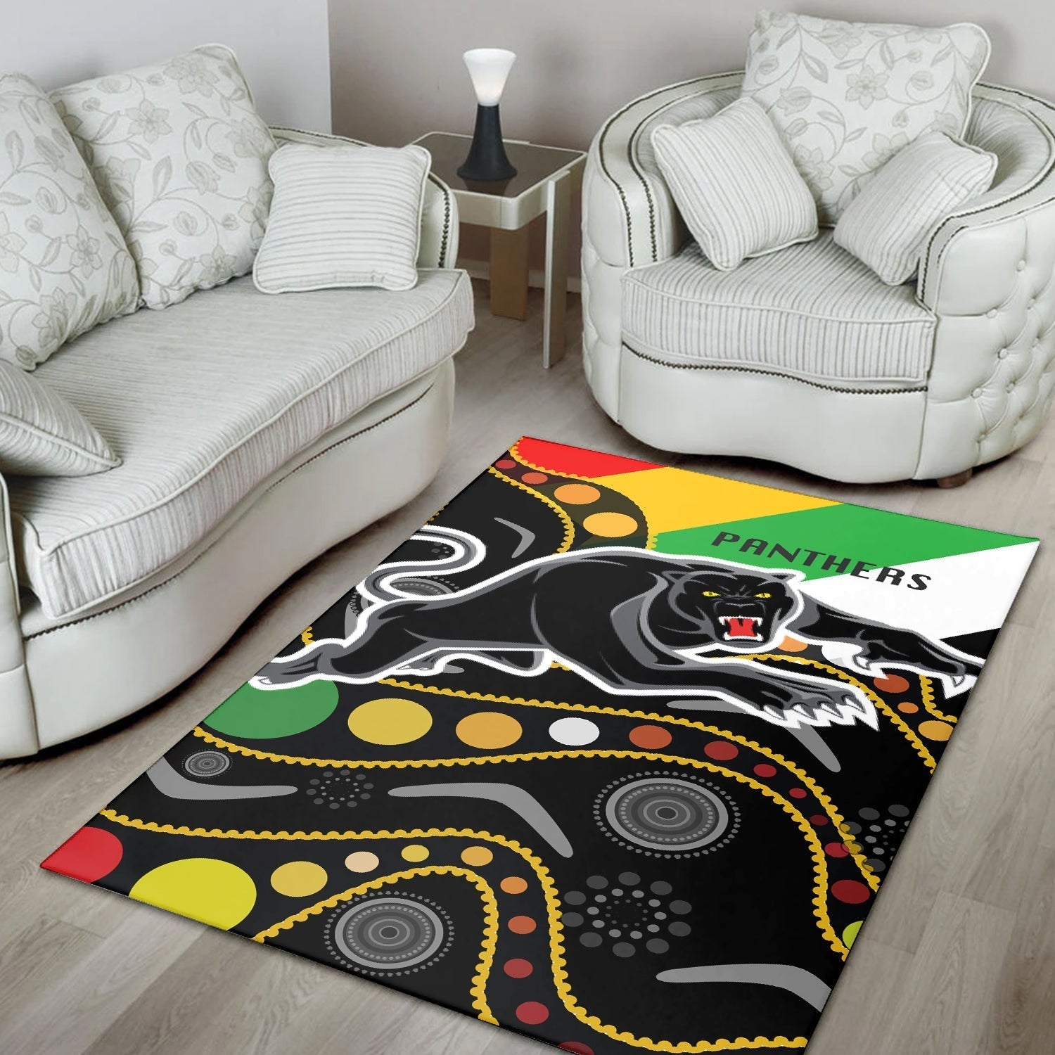 Penrith Panthers Area Rug - Panther With Colors NAIDOC Patterns - LT20 - Vibe Hoodie Shop