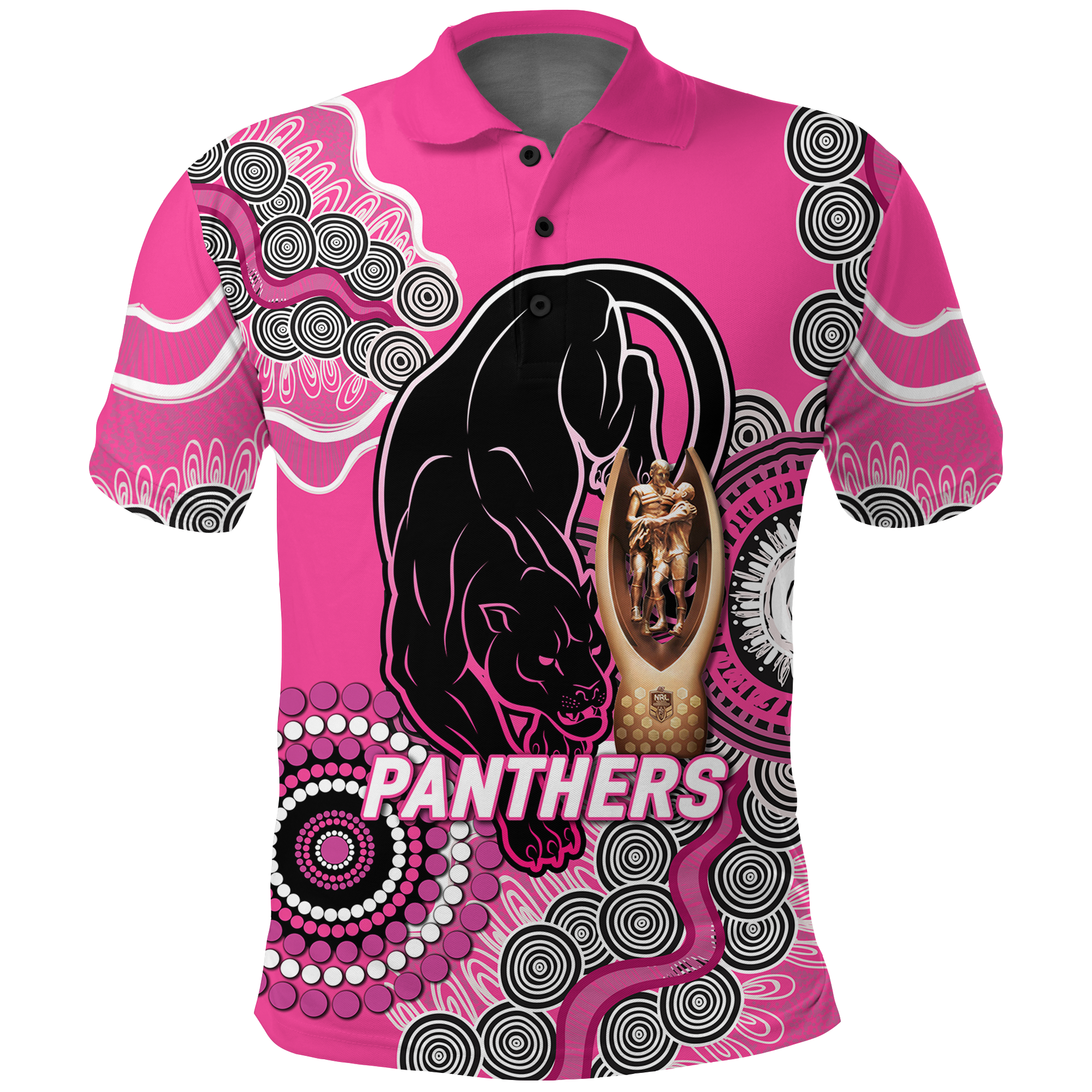 Panthers Rugby Premiers 2022 Aboriginal Art Polo Shirt - - Vibe Hoodie Shop