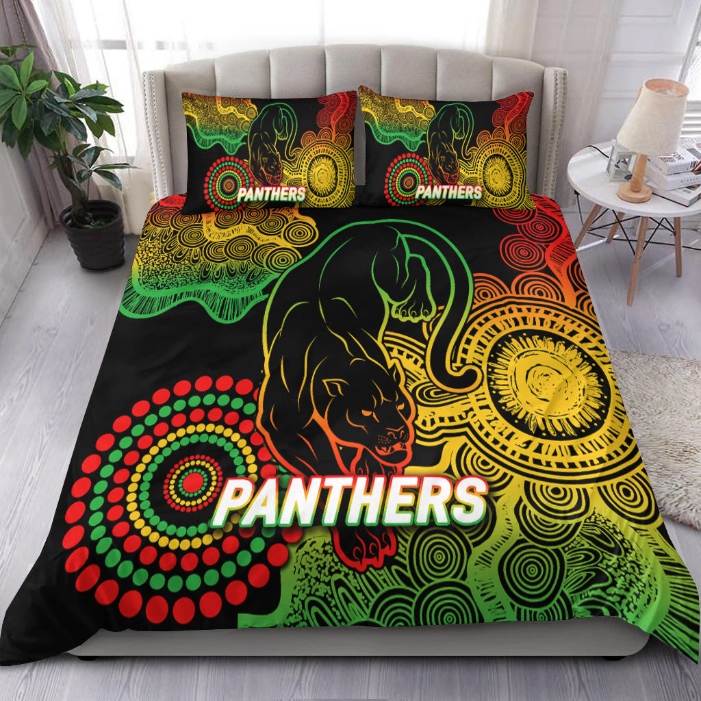 Panthers Rugby 2022 Aboriginal Art Black Bedding Set - - Vibe Hoodie Shop