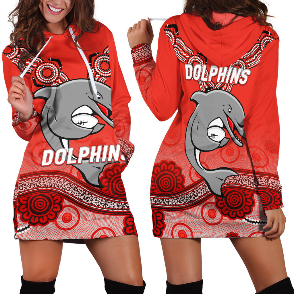 Dolphins Rugby Redcliffe Aboriginal Art Hoodie Dress 