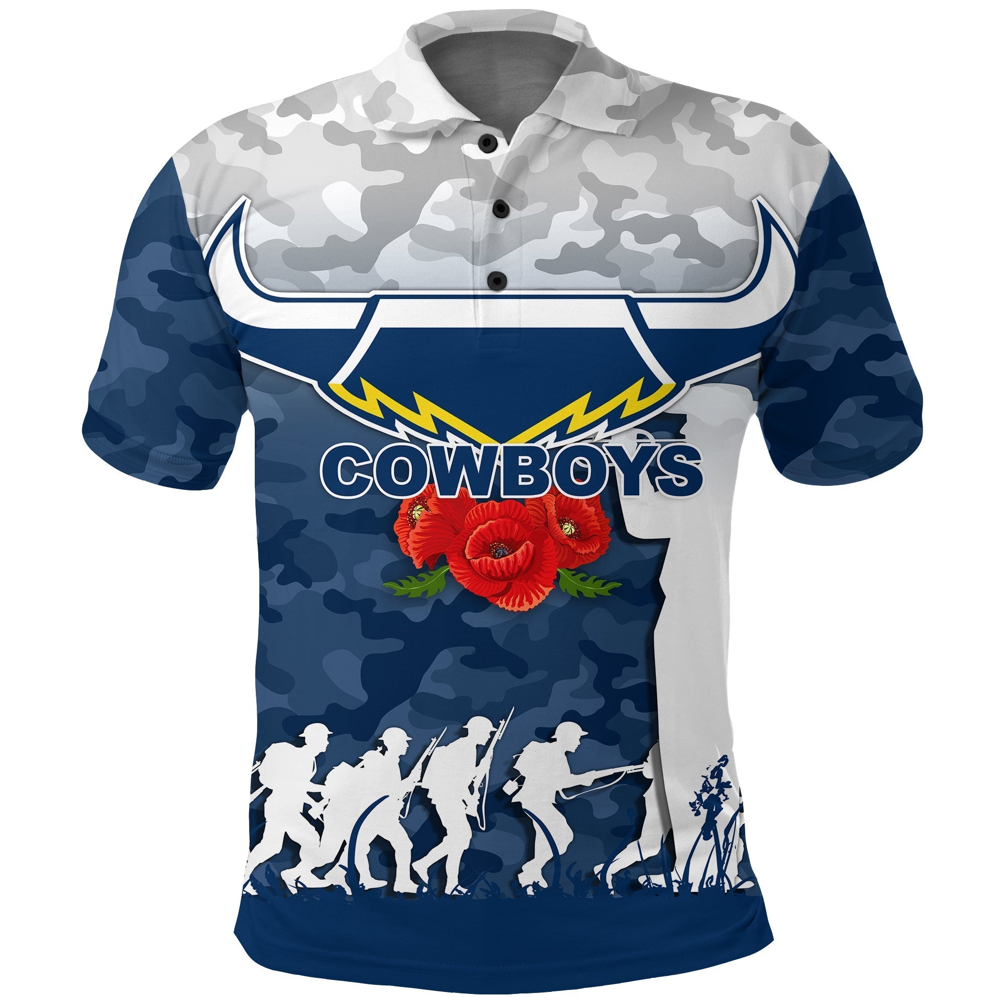 North Queensland Cowboys ANZAC Day Camo Polo Shirt - - Vibe Hoodie Shop