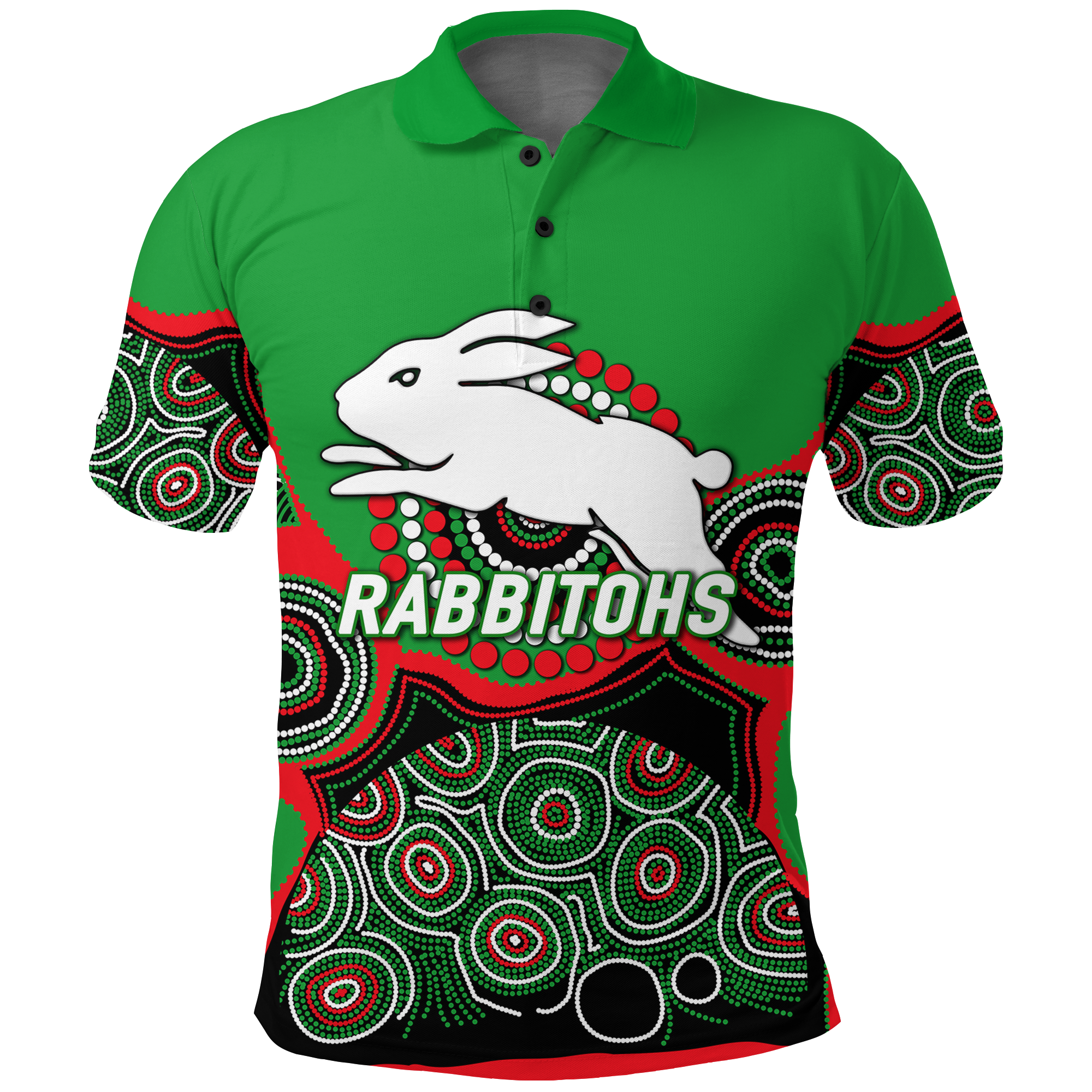 Rabbitohs Rugby 2022 Aboriginal Art Polo Shirt - - Vibe Hoodie Shop