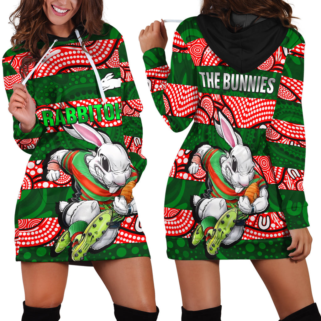 Rabbitohs Rugby The Bunnies Aboriginal Hoodie Dress - - Vibe Hoodie Shop