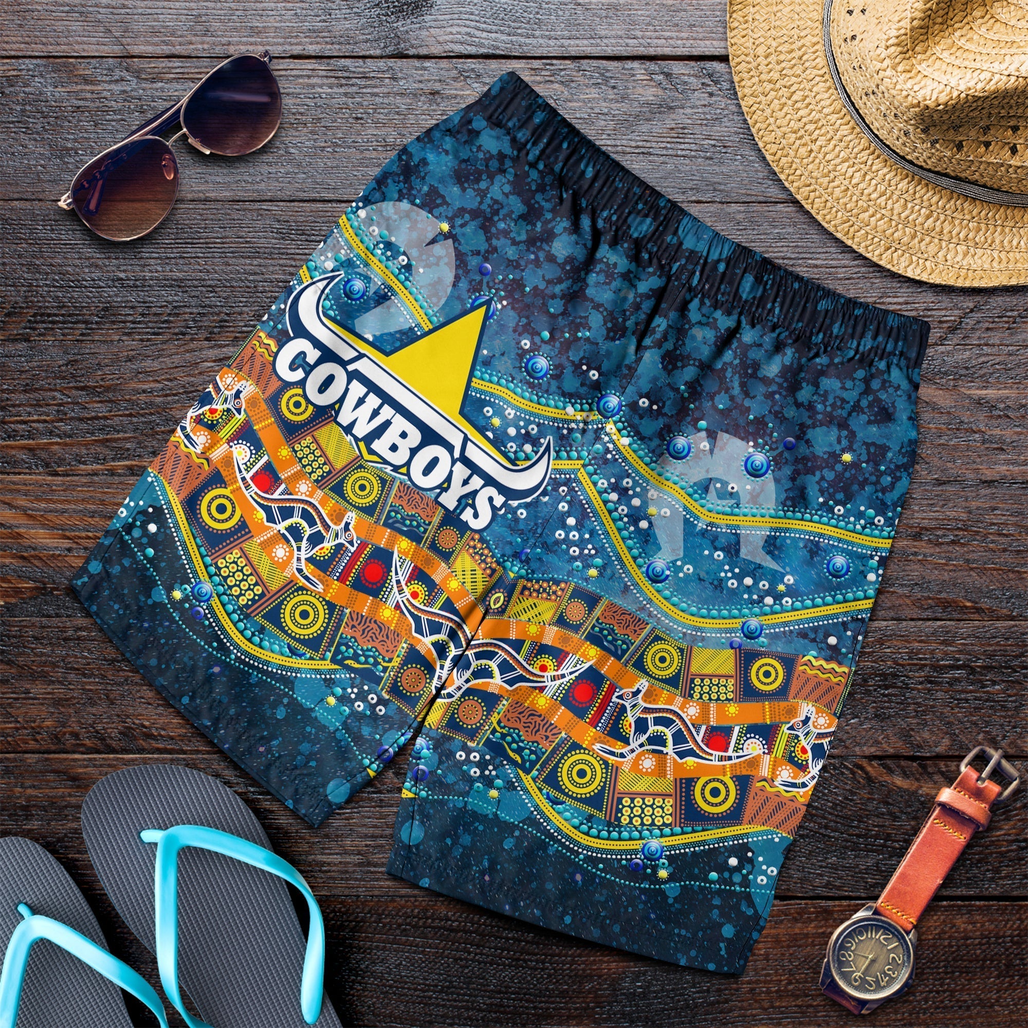 NAIDOC Week Cowboys Men's Short - Aboriginal Dot Painting - - Vibe Hoodie Shop