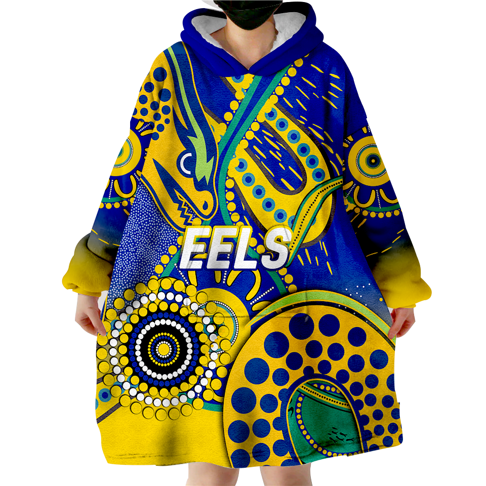 (Custom Personalised) Eels Rugby 2022 Aboriginal Art Wearable Blanket Hoodie - - Vibe Hoodie Shop