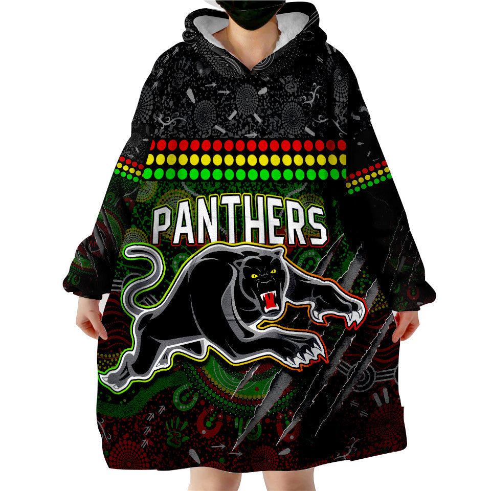 (Custom Text and Number) Panthers Wearable Blanket Hoodie Premiers 2022 Aboriginal - Vibe Hoodie Shop