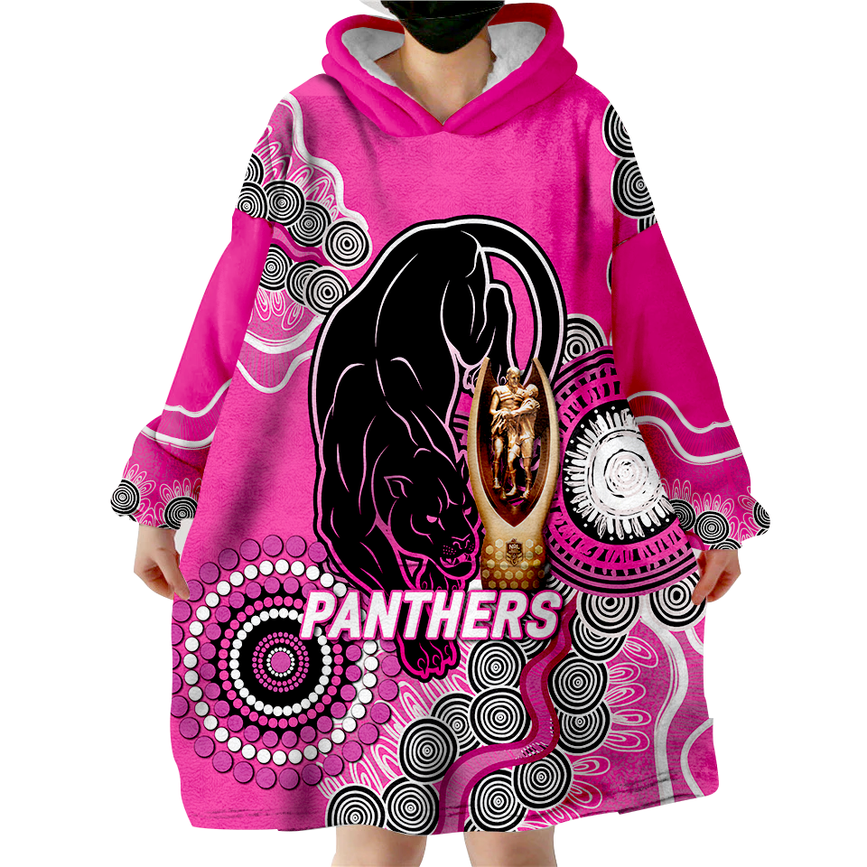 Panthers Rugby Premiers 2022 Aboriginal Art Wearable Blanket Hoodie - - Vibe Hoodie Shop