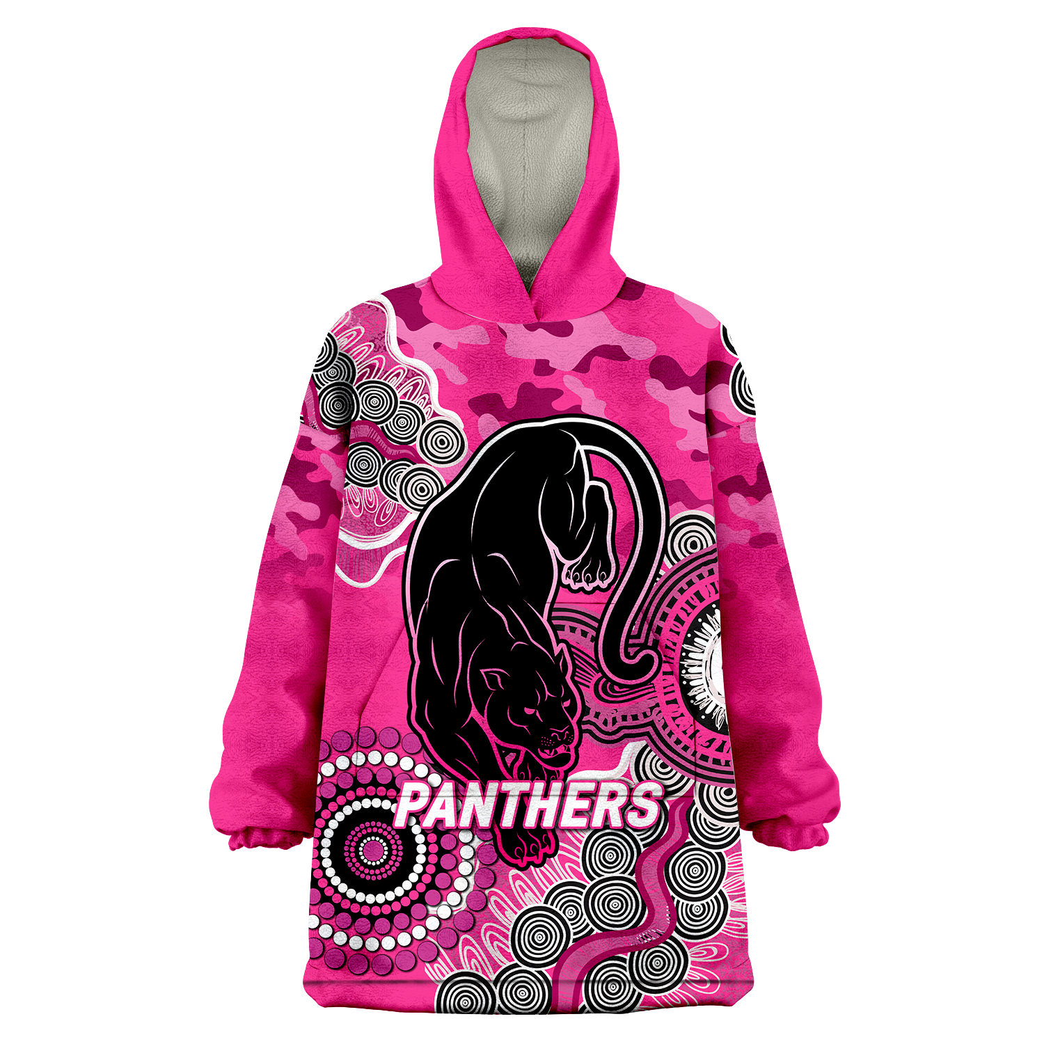 (Custom Personalised) Panthers Rugby ANZAC Day Camouflage Indigenous Art Wearable Blanket Hoodie - - Vibe Hoodie Shop