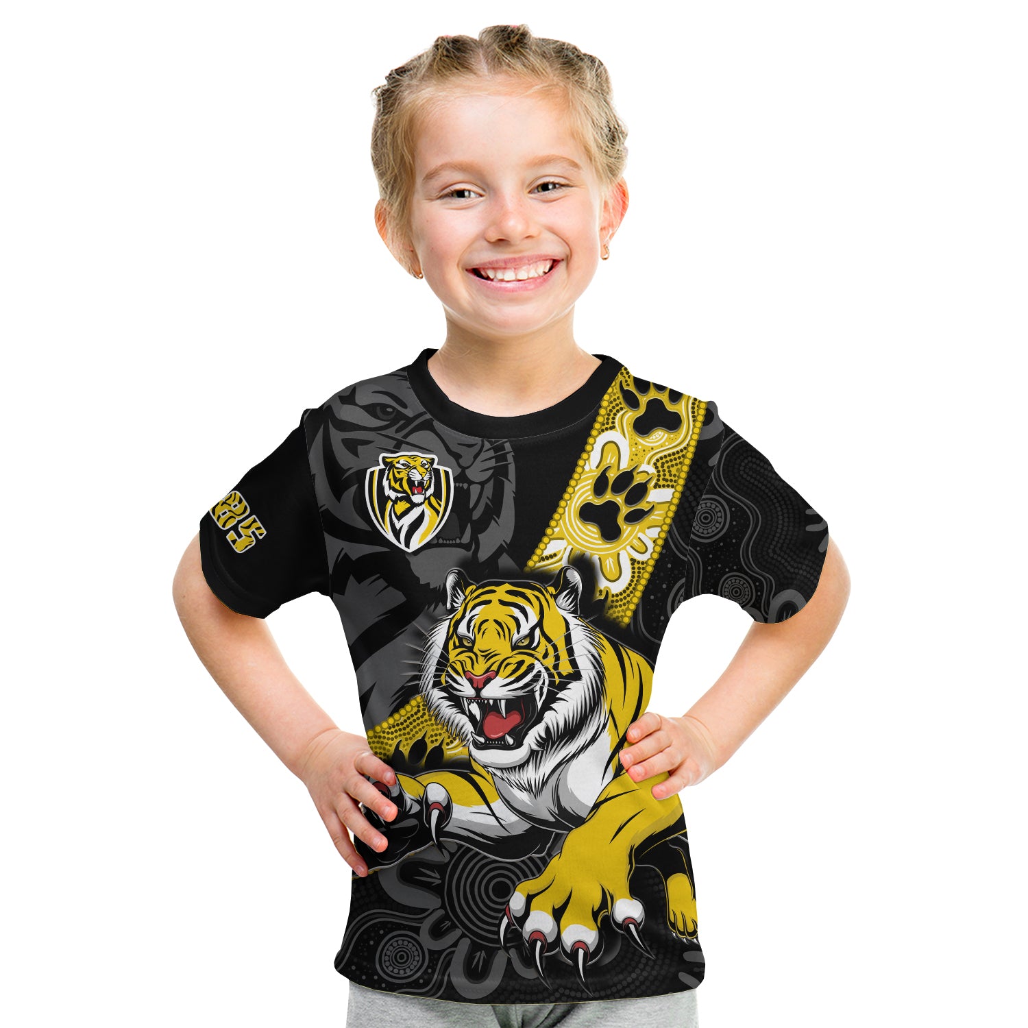 (Custom Text And Number) Richmond Football T Shirt KID Tigers 1885 Indigenous Basic Style - Vibe Hoodie Shop