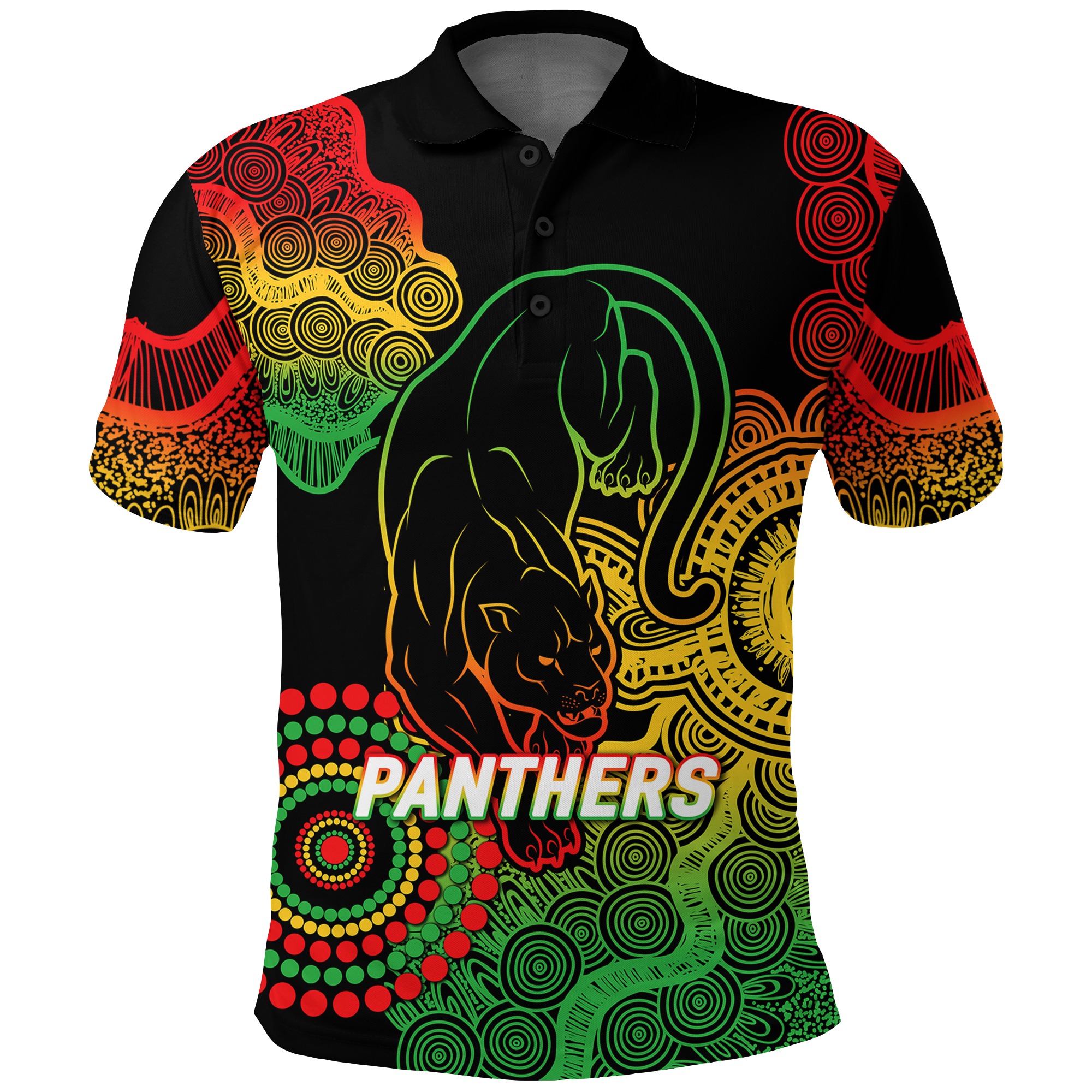 Panthers Rugby 2022 Aboriginal Art Black Polo Shirt - - Vibe Hoodie Shop