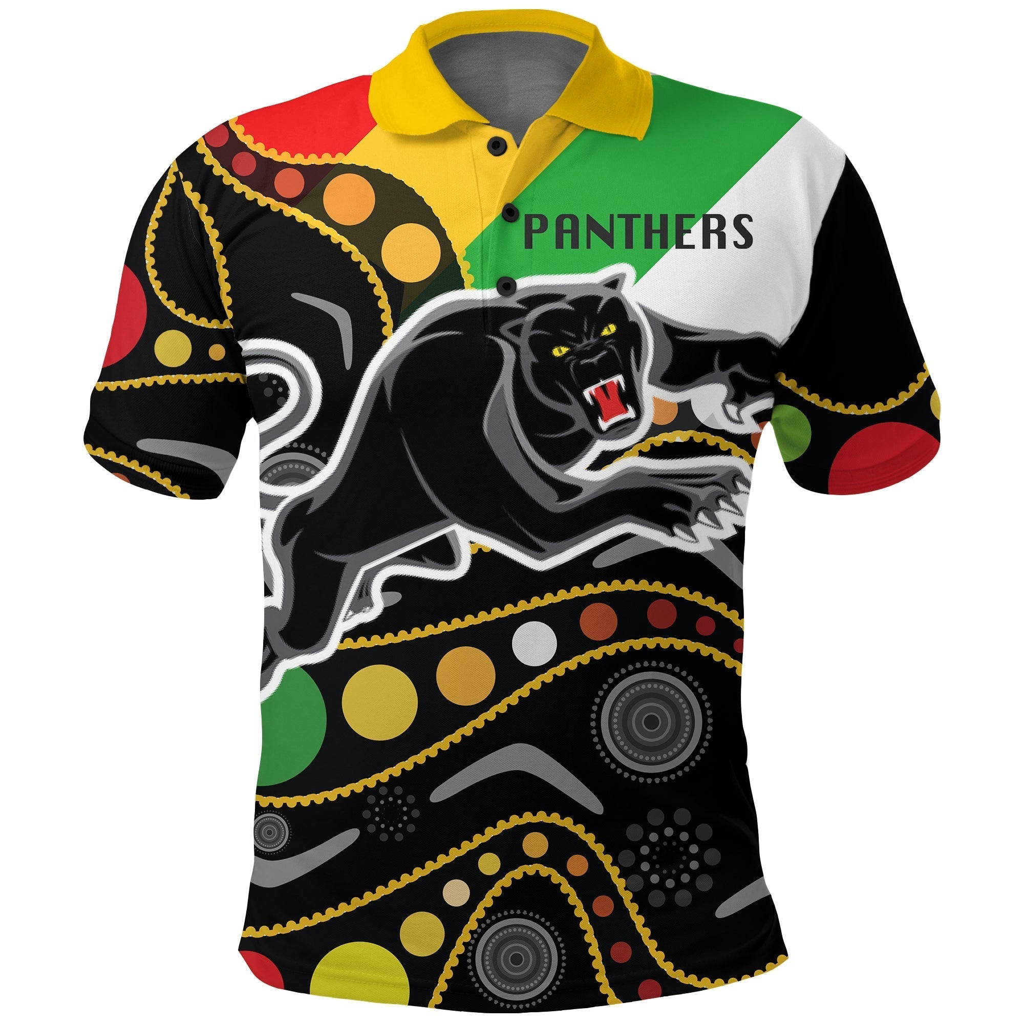 Penrith Panthers Polo Shirt - Panther With Colors NAIDOC Patterns - LT20 - Vibe Hoodie Shop