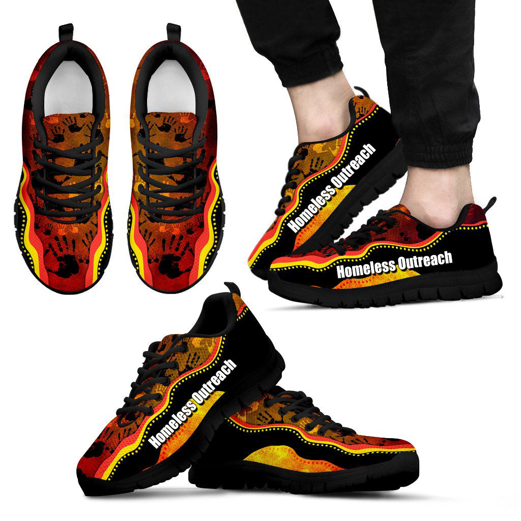 (Homeless Outreach)Aboriginal Sneakers, Hand Rock Art Indigenous Golden Style - Vibe Hoodie Shop