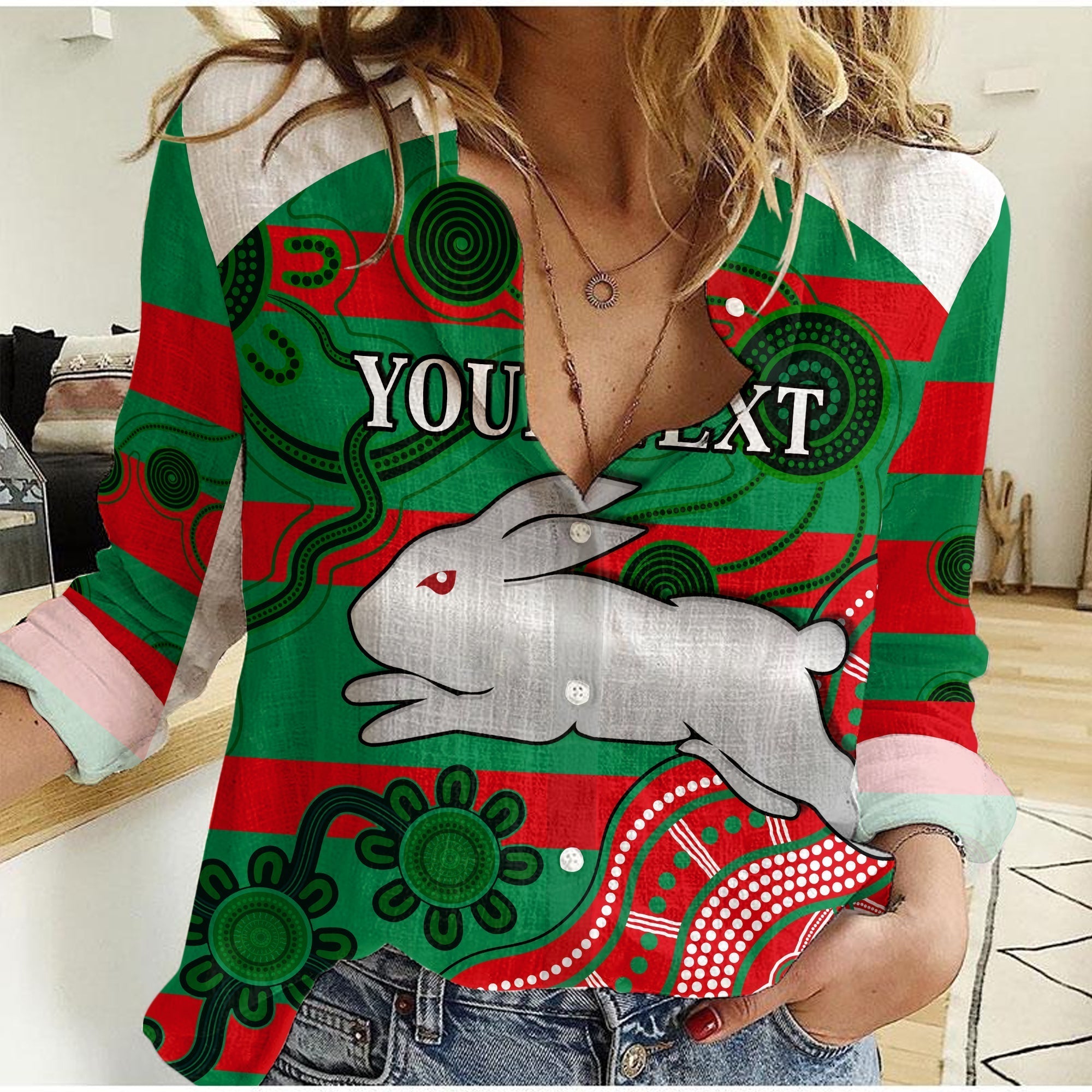 (Custom Personalised) Rabbitohs Women Casual Shirt Nippy Indigenous - Vibe Hoodie Shop
