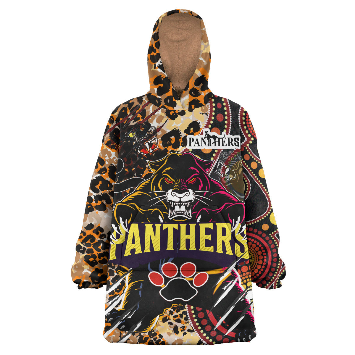 Panthers Rugby League Football Club Snug Hoodie - The Indigenous Wild Black Penrith Panthers Scratch Style Wearable Blanket Hoodie RLT14 - Vibe Hoodie Shop