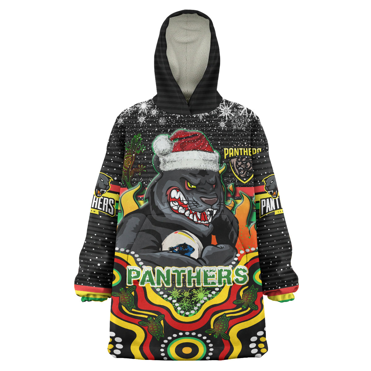 Panthers Rugby Christmas Snug Hoodie - Custom Christmas Indigenous Penrith Panthers Personalised Name And Number Wearable Blanket Hoodie - Vibe Hoodie Shop