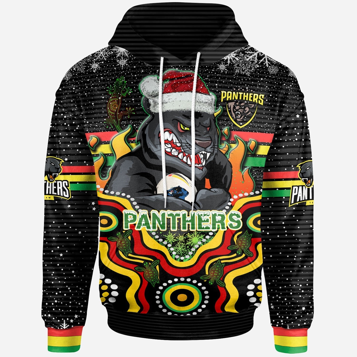 Panthers Rugby Christmas Hoodie - Custom Christmas Indigenous Penrith Panthers Personalised Name And Number Hoodie - Vibe Hoodie Shop