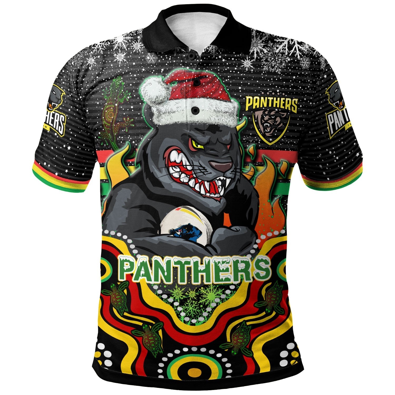 Panthers Rugby Christmas Polo Shirt - Custom Christmas Indigenous Penrith Panthers Personalised Name And Number Polo Shirt - Vibe Hoodie Shop