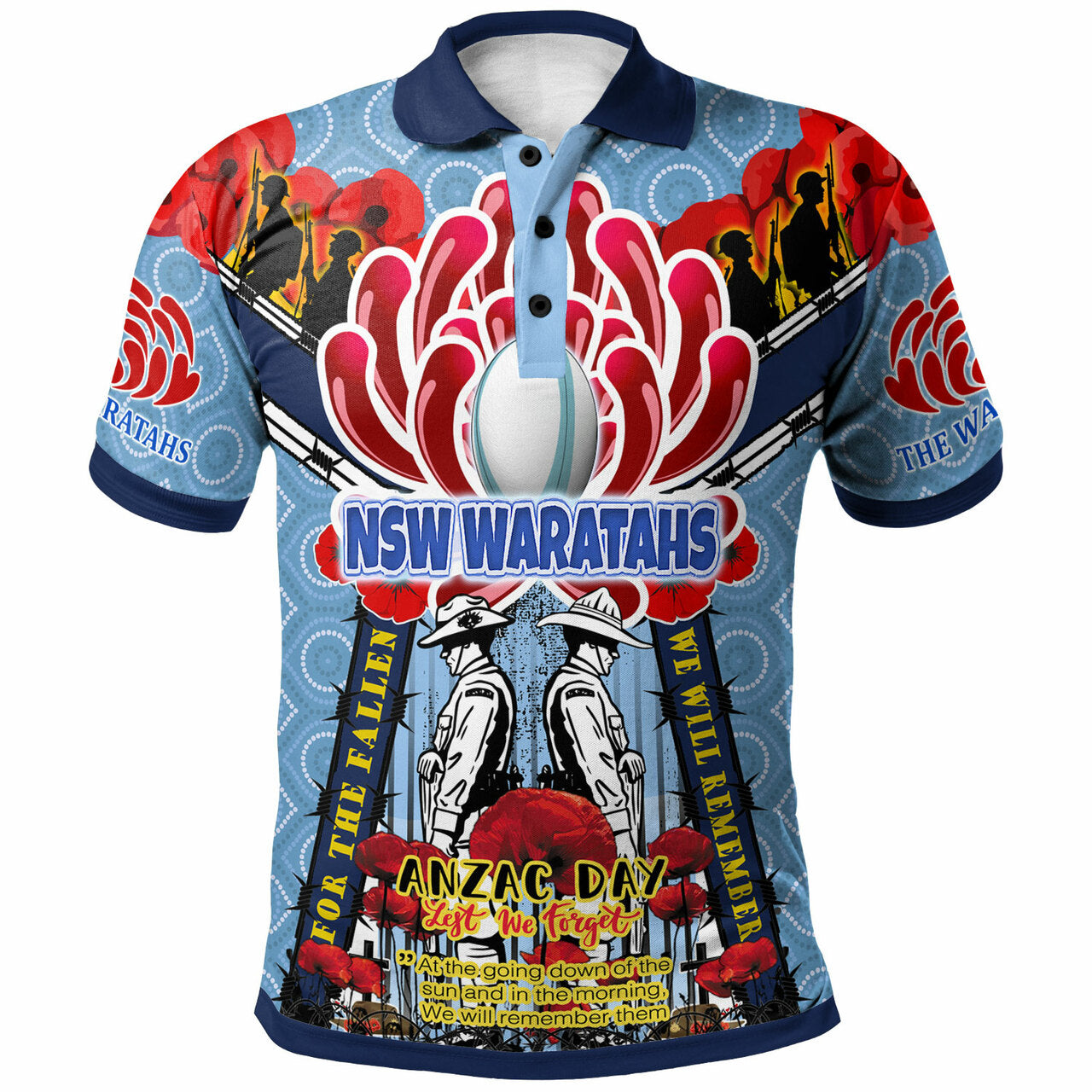 Waratahs Rugby Custom ANZAC Day Polo Shirt - Remembrance NSW Waratahs With Indigenous Patterns And Poppy Flower LT10 - Vibe Hoodie Shop