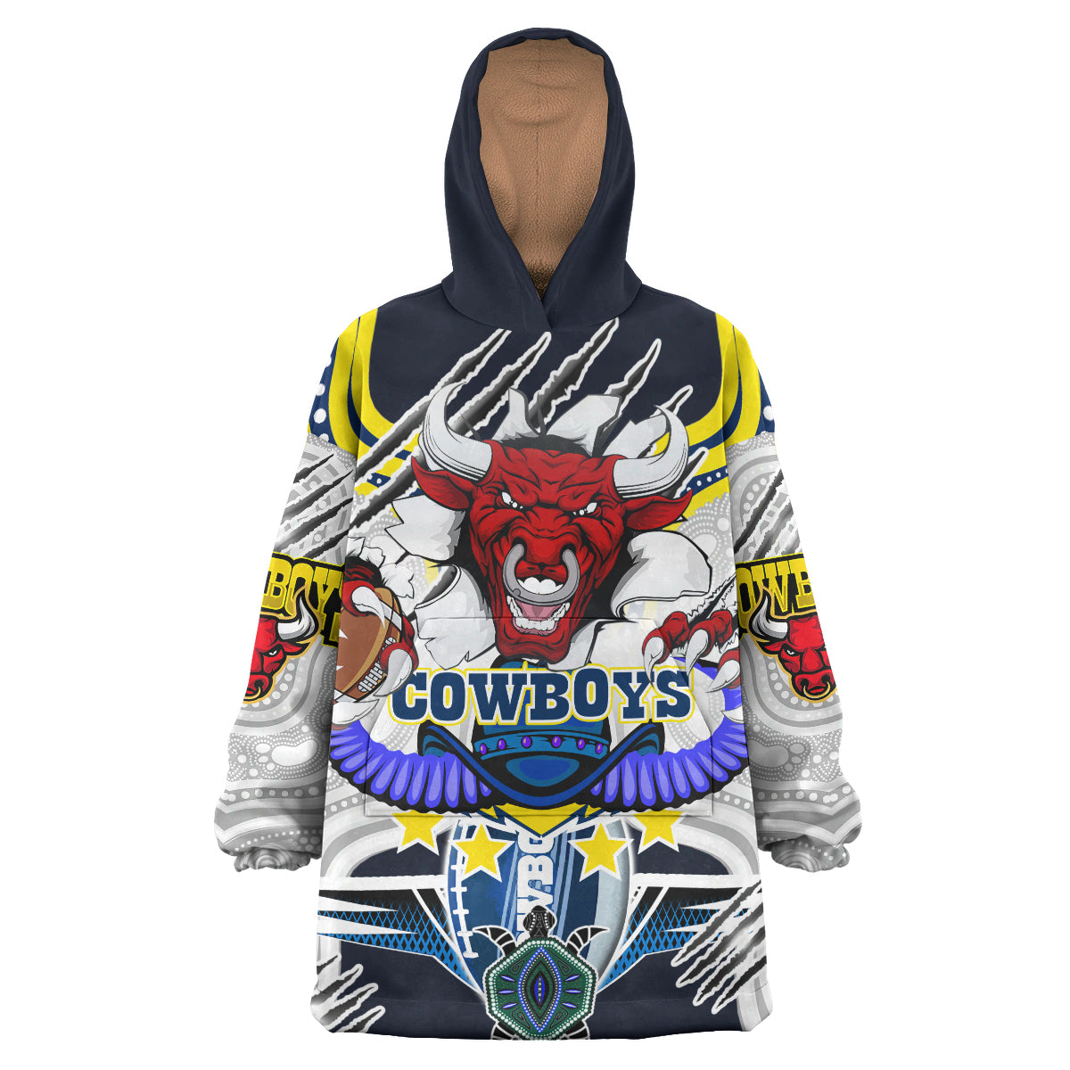 Cowboys Aboriginal Rugby Snug Hoodie - Indigenous North Queensland Super Cows With Sea Turtle Scratch Style Wearable Blanket Hoodie RLT14 - Vibe Hoodie Shop