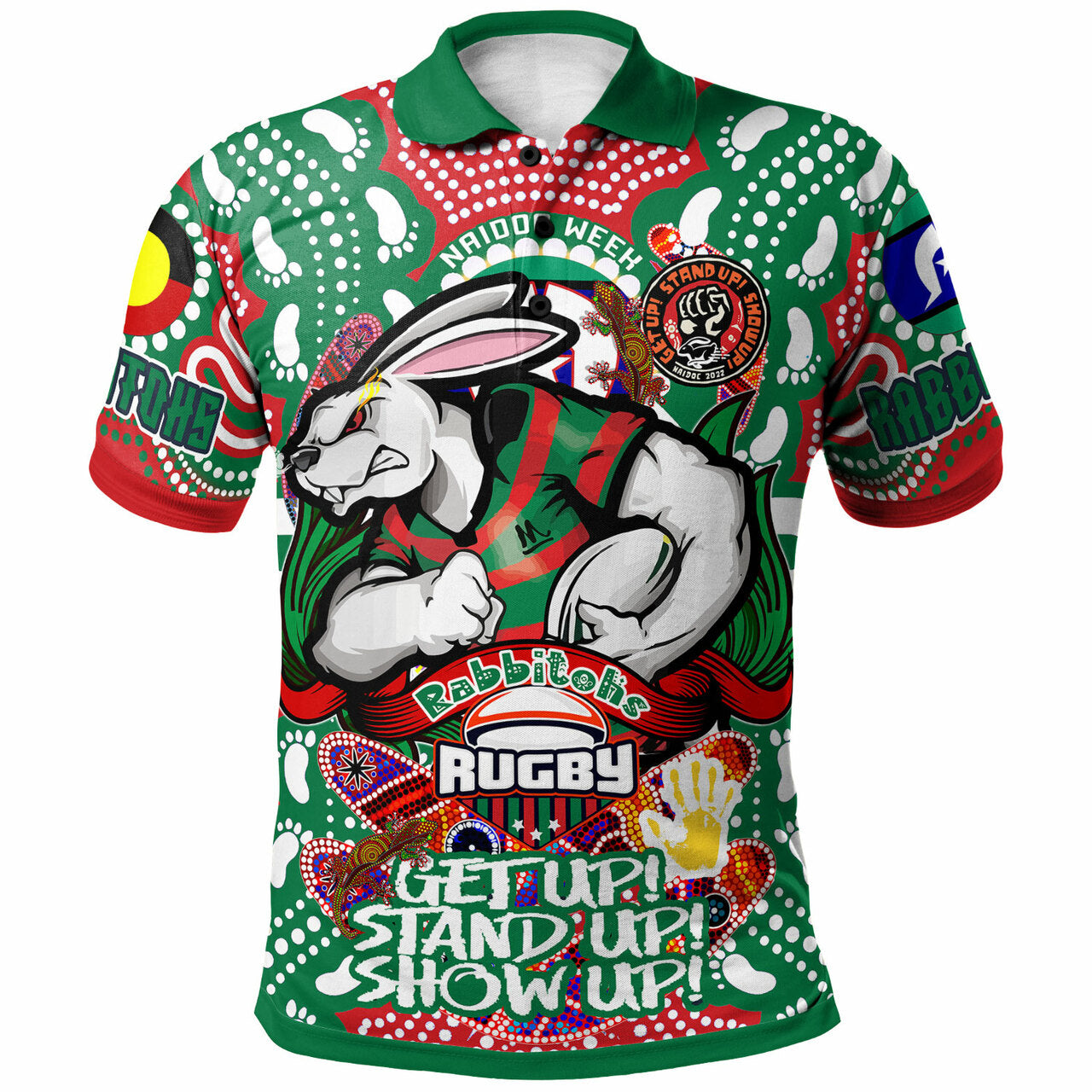 Rabbitohs Rugby NAIDOC Week Polo Shirt South Sydney Rabbitohs With Aboriginal and Torres Strait Islanders Culture RLT12 - Vibe Hoodie Shop