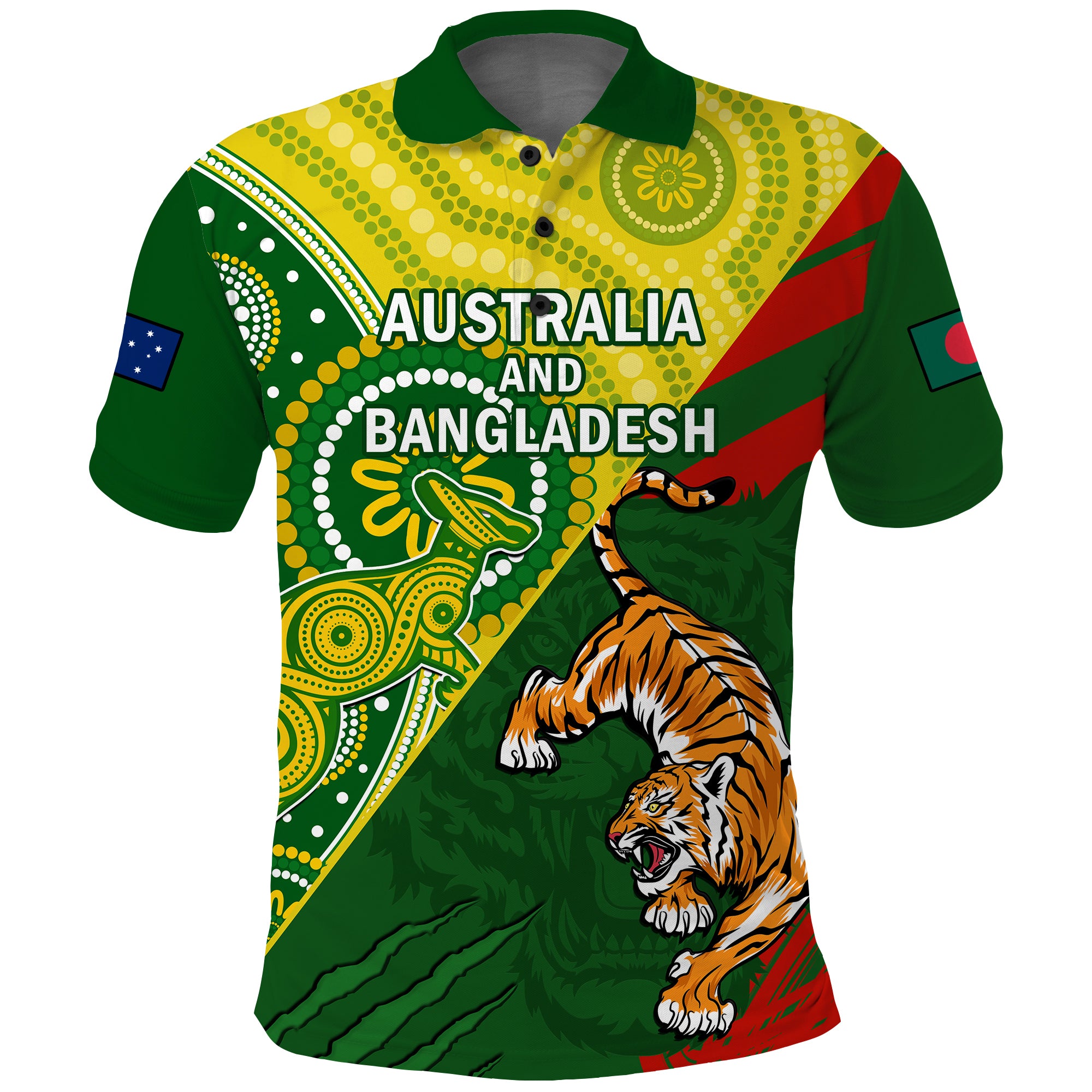 Custom Australia And Bangladesh Polo Shirt Grunge Style Mix Aboriginal Art - Vibe Hoodie Shop