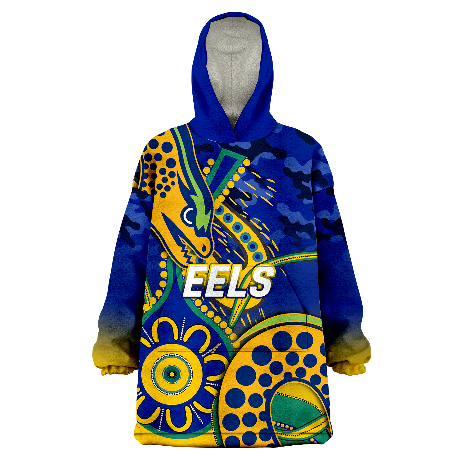 (Custom Personalised) Eels Rugby ANZAC Day Camouflage Indigenous Art Wearable Blanket Hoodie - - Vibe Hoodie Shop