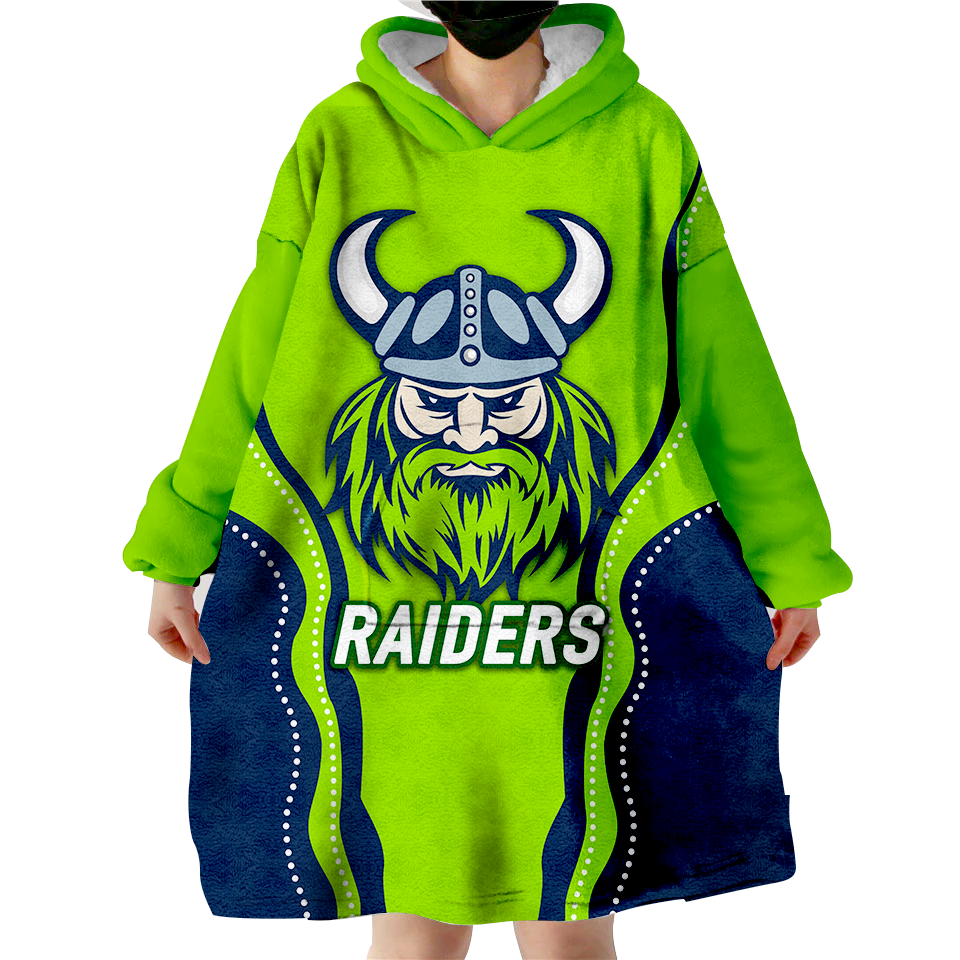 Canberra Raiders Rugby Indigenous Wearable Blanket Hoodie - - Vibe Hoodie Shop