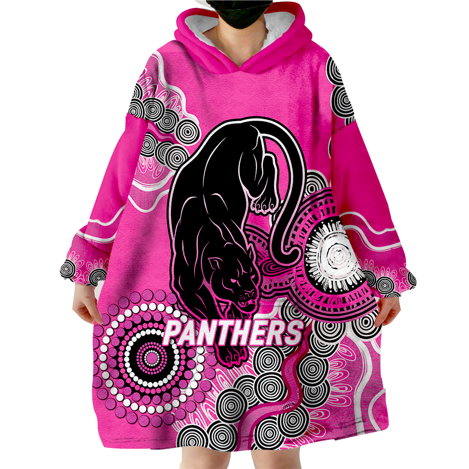 Panthers Rugby 2022 Aboriginal Art Wearable Blanket Hoodie - - Vibe Hoodie Shop