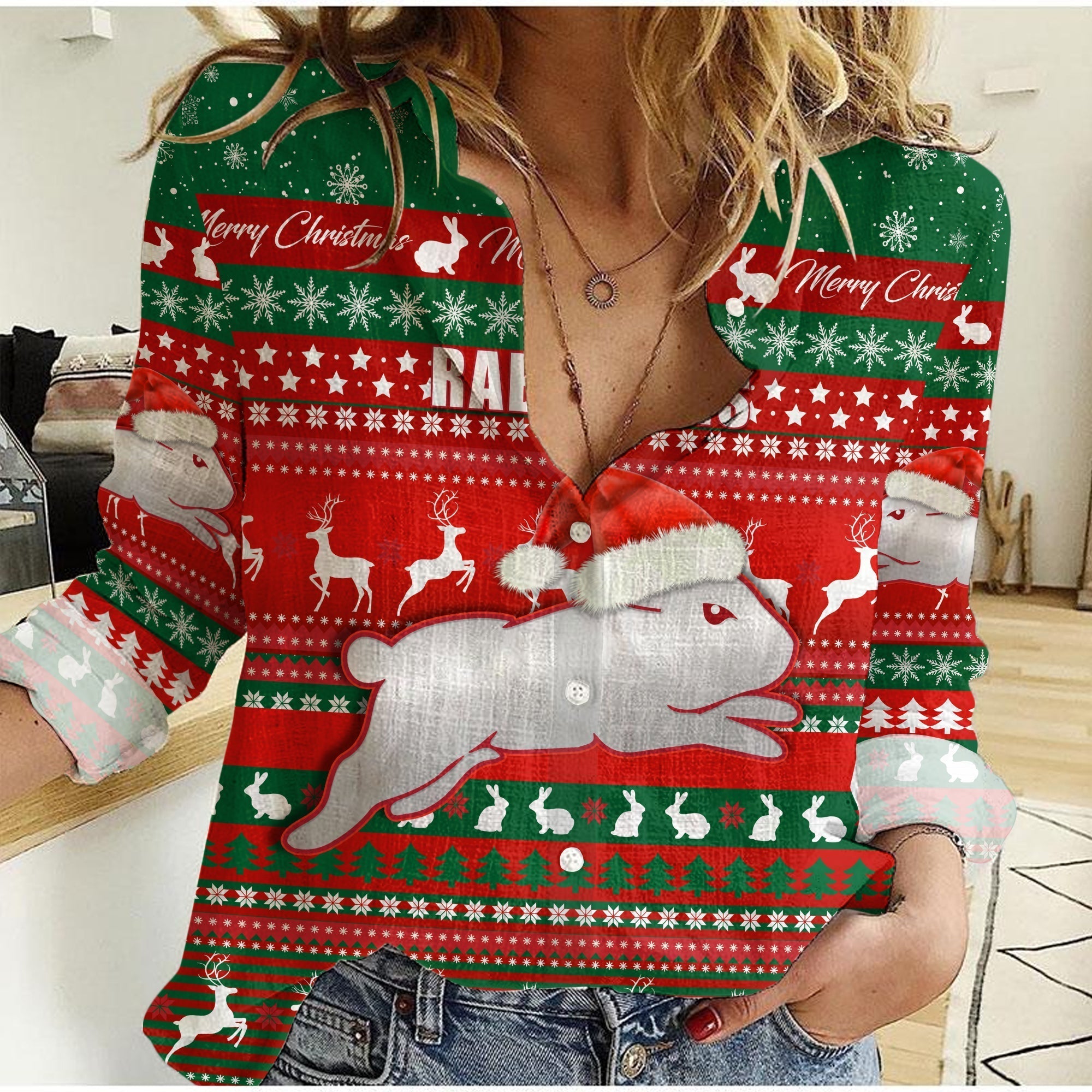 (Custom Personalised) Rabbitohs Christmas Women Casual Shirt South Sydney Indigenous - Vibe Hoodie Shop