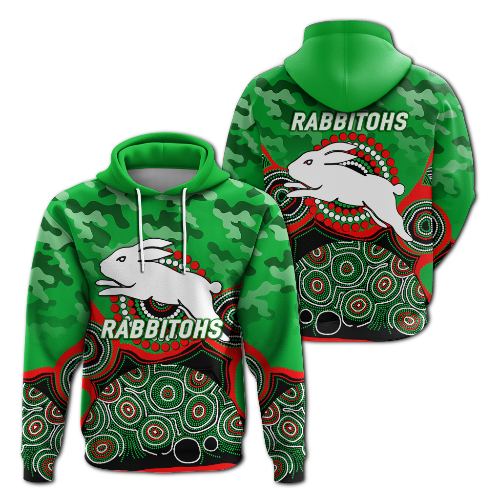 Rabbitohs Rugby ANZAC Day Camouflage Indigenous Art Hoodie - LT12 - Vibe Hoodie Shop