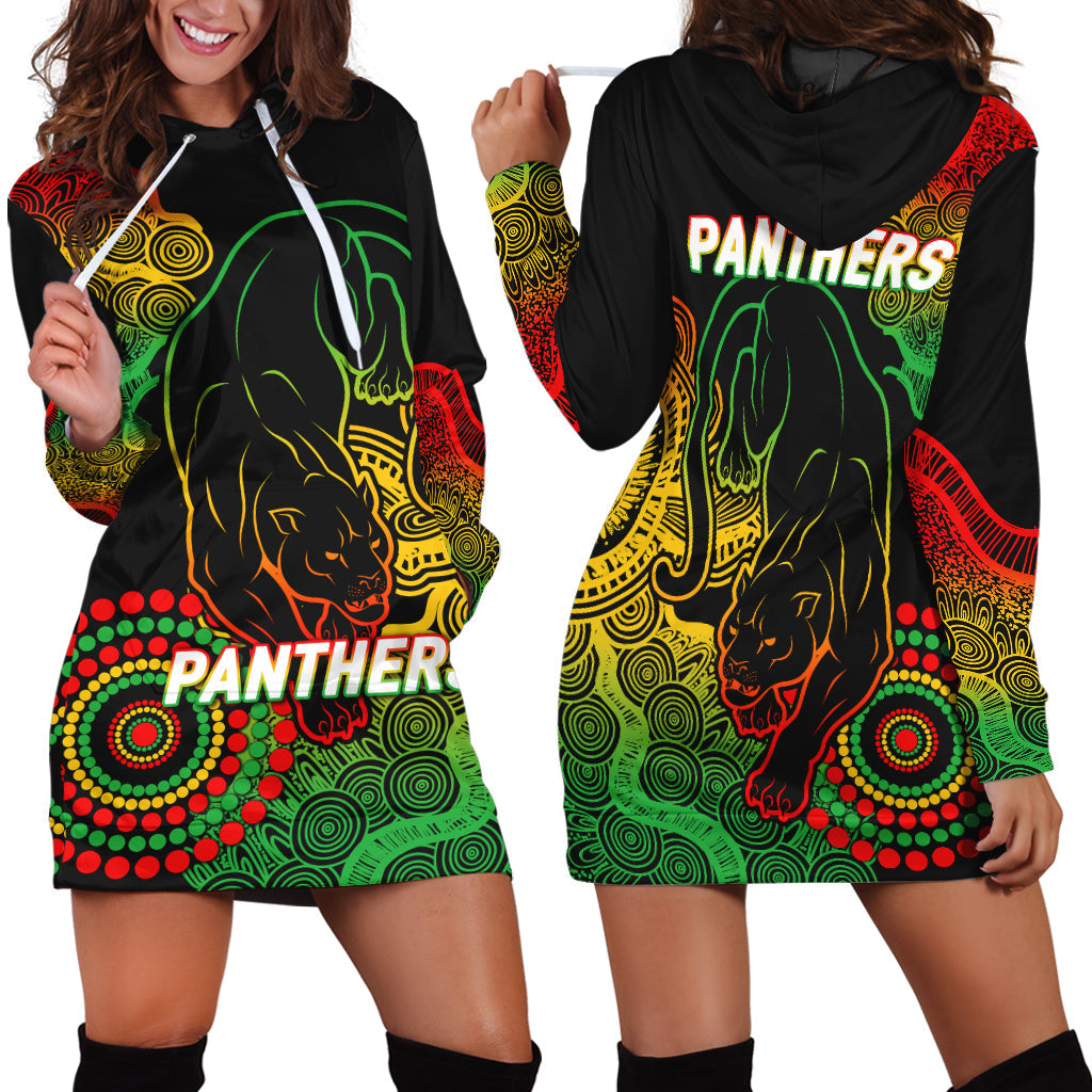 Panthers Rugby 2022 Aboriginal Art Black Hoodie Dress - - Vibe Hoodie Shop