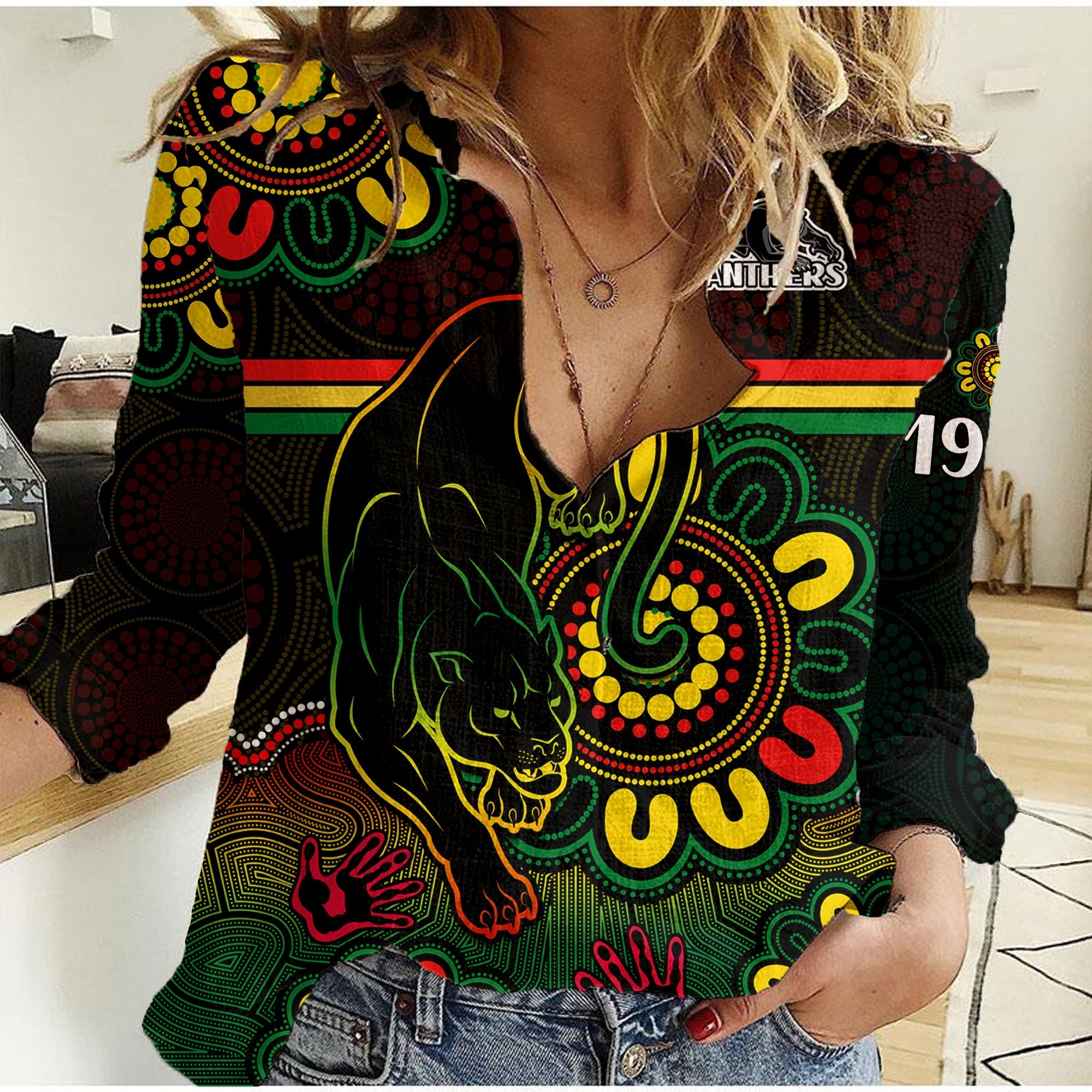 NRL Penrith Panthers Rugby Women Casual Shirt Panthers 1966 Aboriginal - Vibe Hoodie Shop