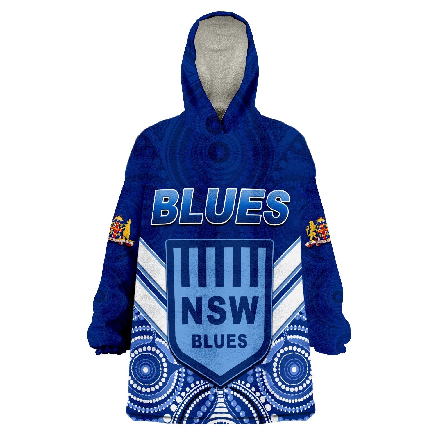 (Custom Text and Number) Blues NSW Rugby Aboriginal New South Wales Origin Wearable Blanket Hoodie - Vibe Hoodie Shop