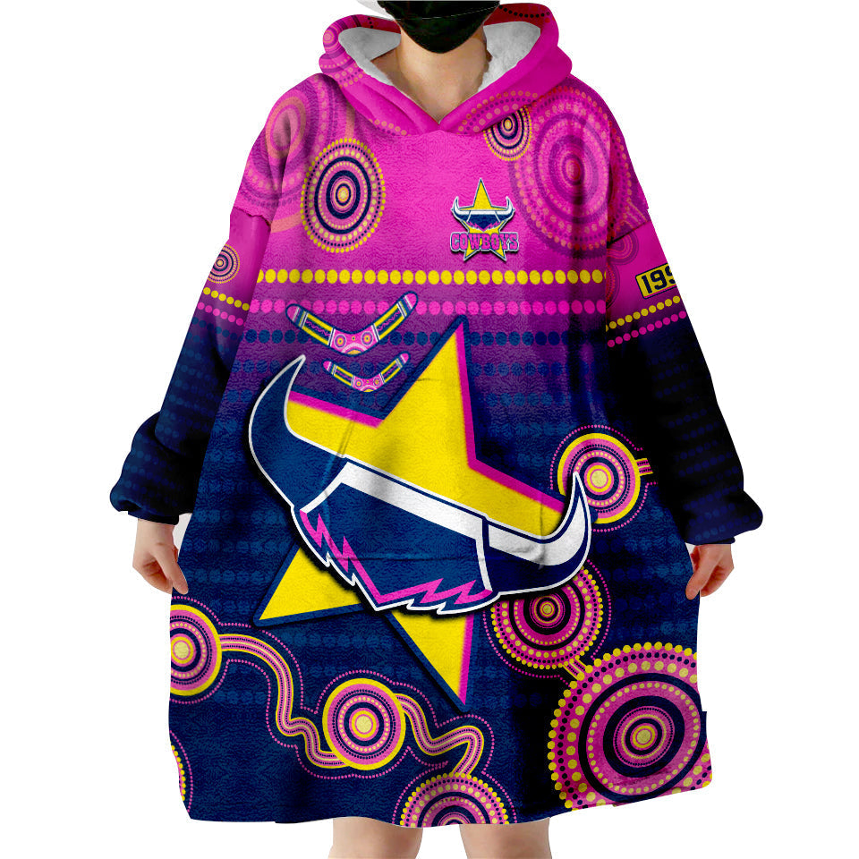 (Custom Personalised) Cowboys Rugby Aboriginal Go Premiers North Queensland Wearable Blanket Hoodie - Vibe Hoodie Shop