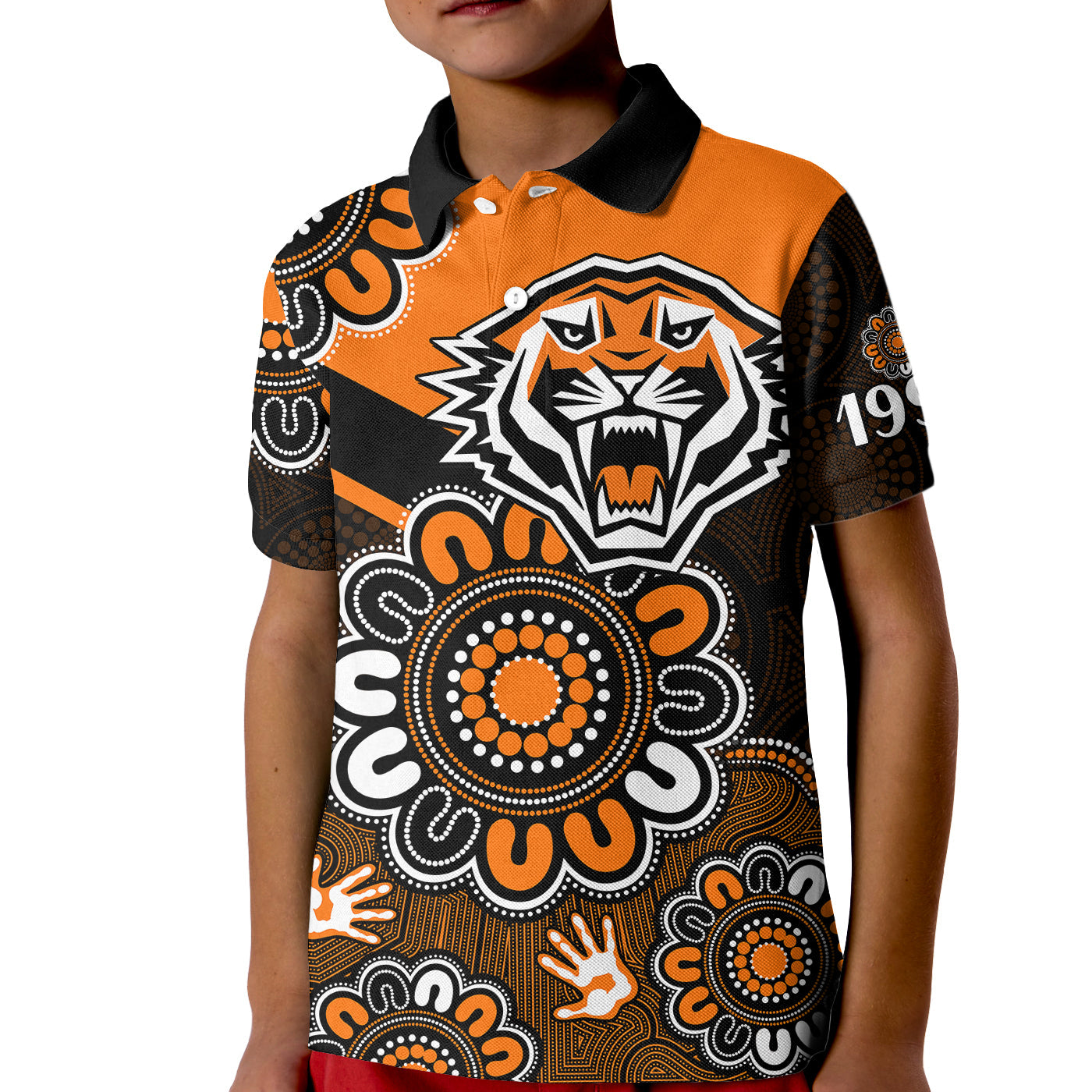 custom-personalised-nrl-wests-tigers-rugby-founded-1999-aboriginal-kid-polo-shirt