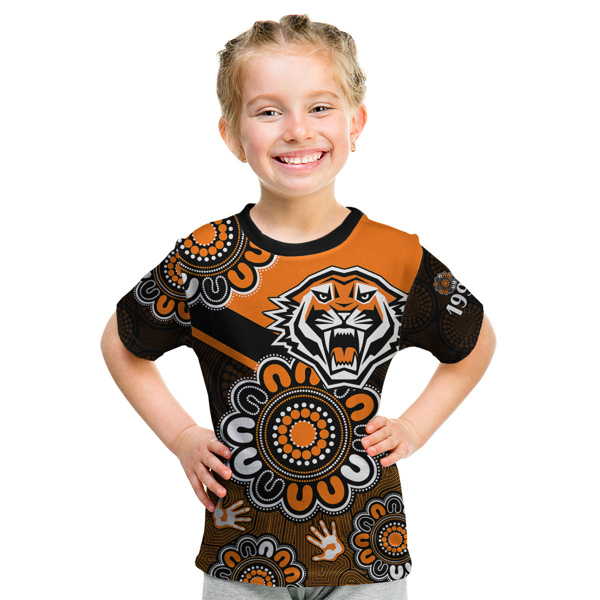 custom-personalised-nrl-wests-tigers-rugby-founded-1999-aboriginal-kid-t-shirt