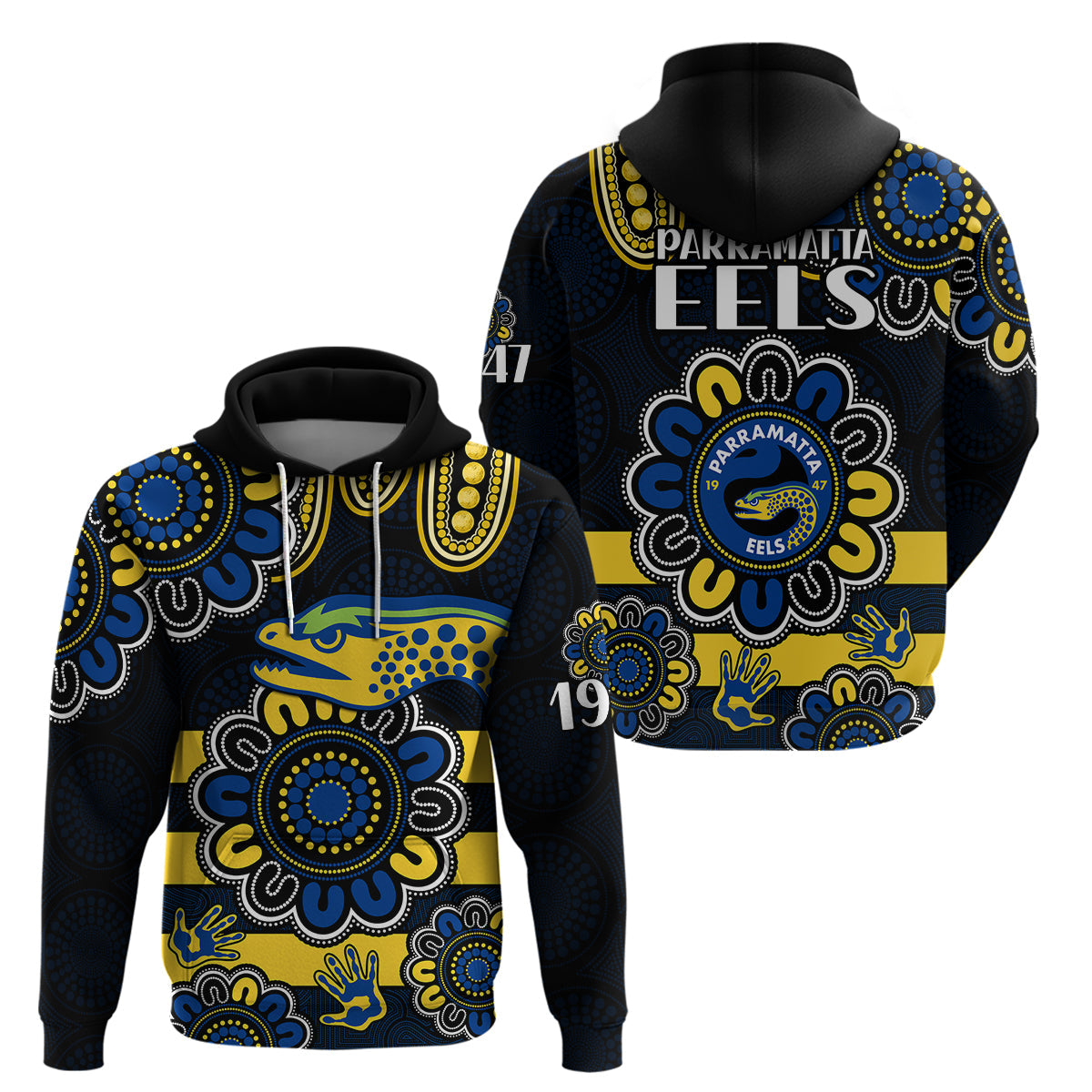 NRL Parramatta Eels Rugby Hoodie Eels 1947 Aboriginal LT9 - Vibe Hoodie Shop