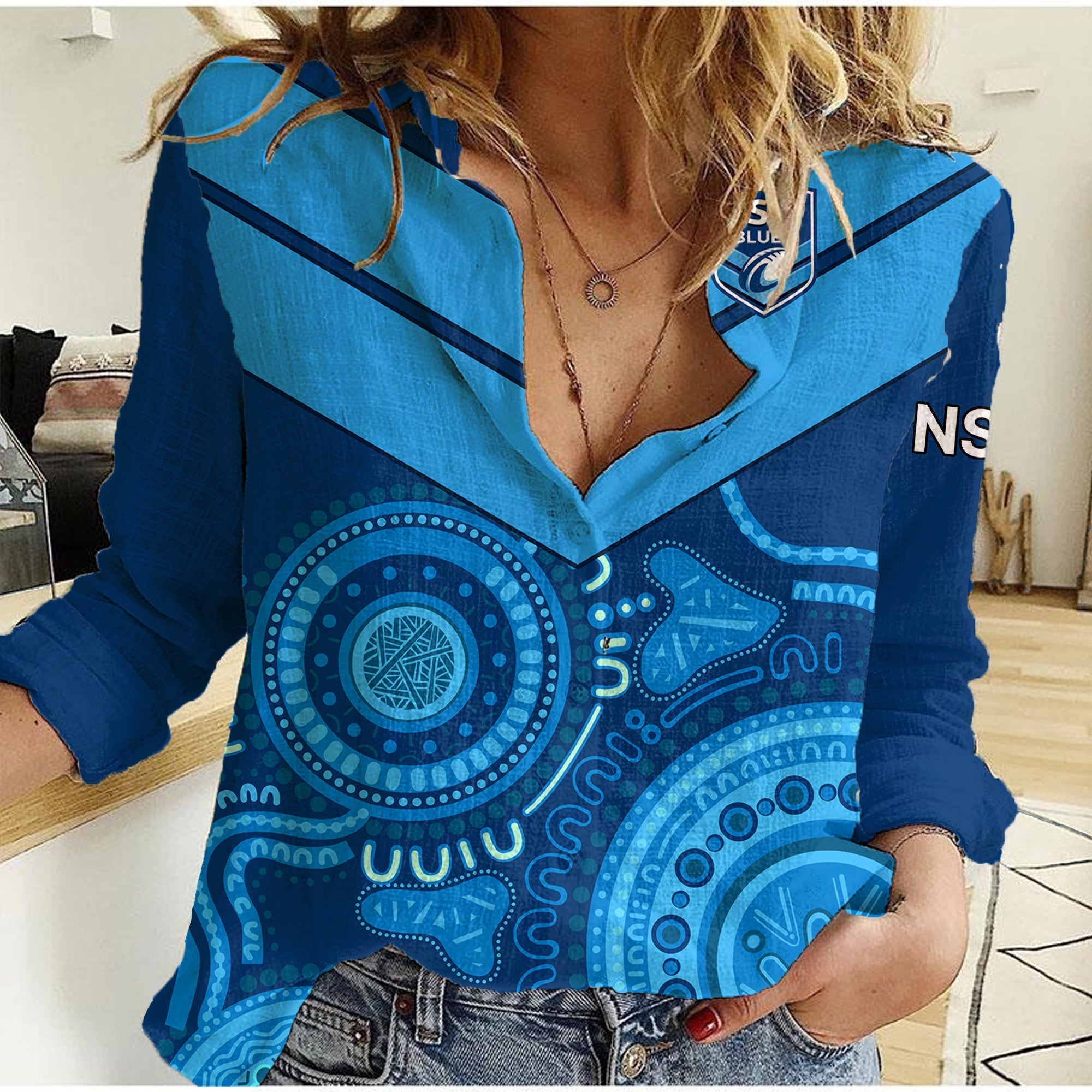 (Custom Personalised) New South Wales Rugby Women Casual Shirt Indigenous NSW Blues - Vibe Hoodie Shop