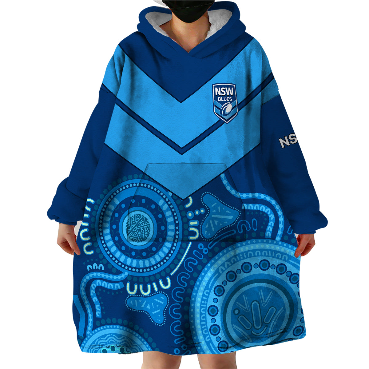 (Custom Personalised) New South Wales Rugby Wearable Blanket Hoodie Indigenous NSW Blues - Vibe Hoodie Shop