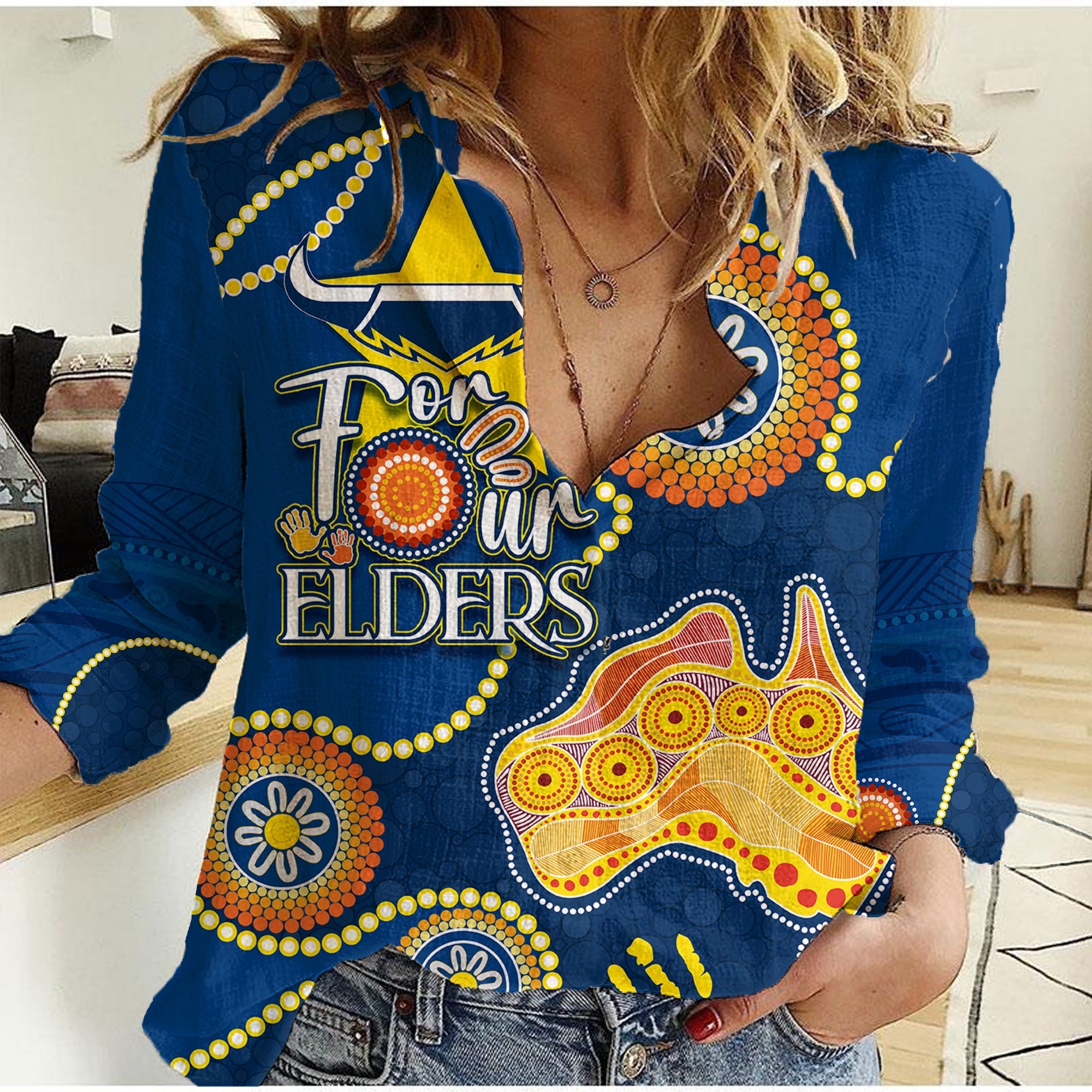 Personalised NAIDOC Week 2023 NRL Cowboys For Our Elders Women Casual Shirt - Vibe Hoodie Shop