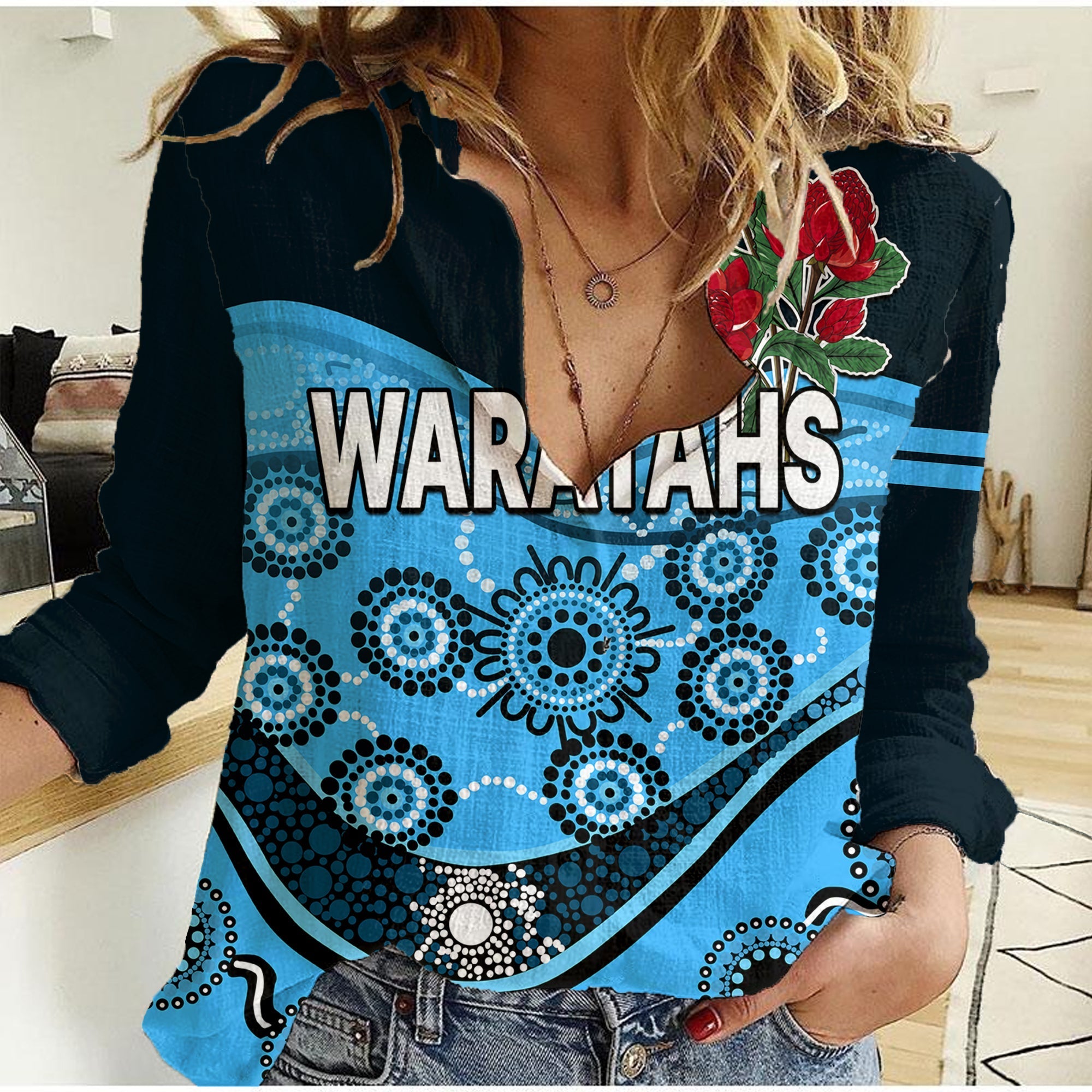 (Custom Personalised) Waratahs Rugby Women Casual Shirt NSW Red Waratahs Indigenous - Vibe Hoodie Shop