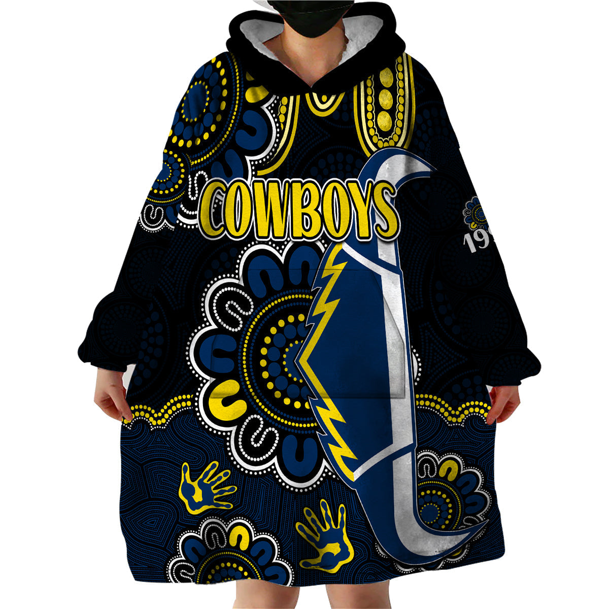 (Custom Personalised) NRL North Queensland Cowboys Rugby Wearable Blanket Hoodie Est 1992 Aboriginal - Vibe Hoodie Shop