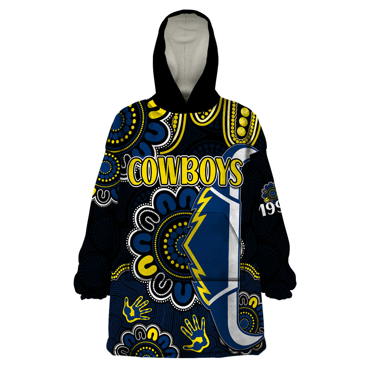 (Custom Personalised) NRL North Queensland Cowboys Rugby Wearable Blanket Hoodie Est 1992 Aboriginal - Vibe Hoodie Shop