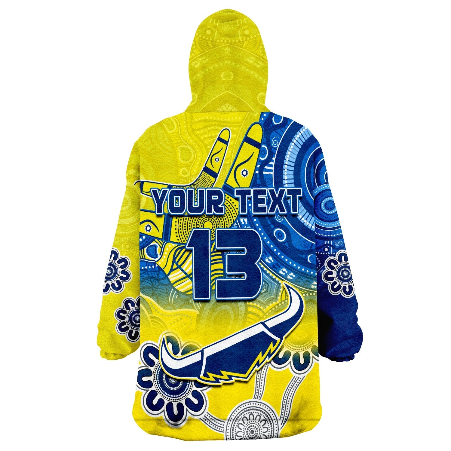 (Custom Text and Number) Cowboys Rugby Aboriginal Boomerang Go Premiers North Queensland Wearable Blanket Hoodie - Vibe Hoodie Shop